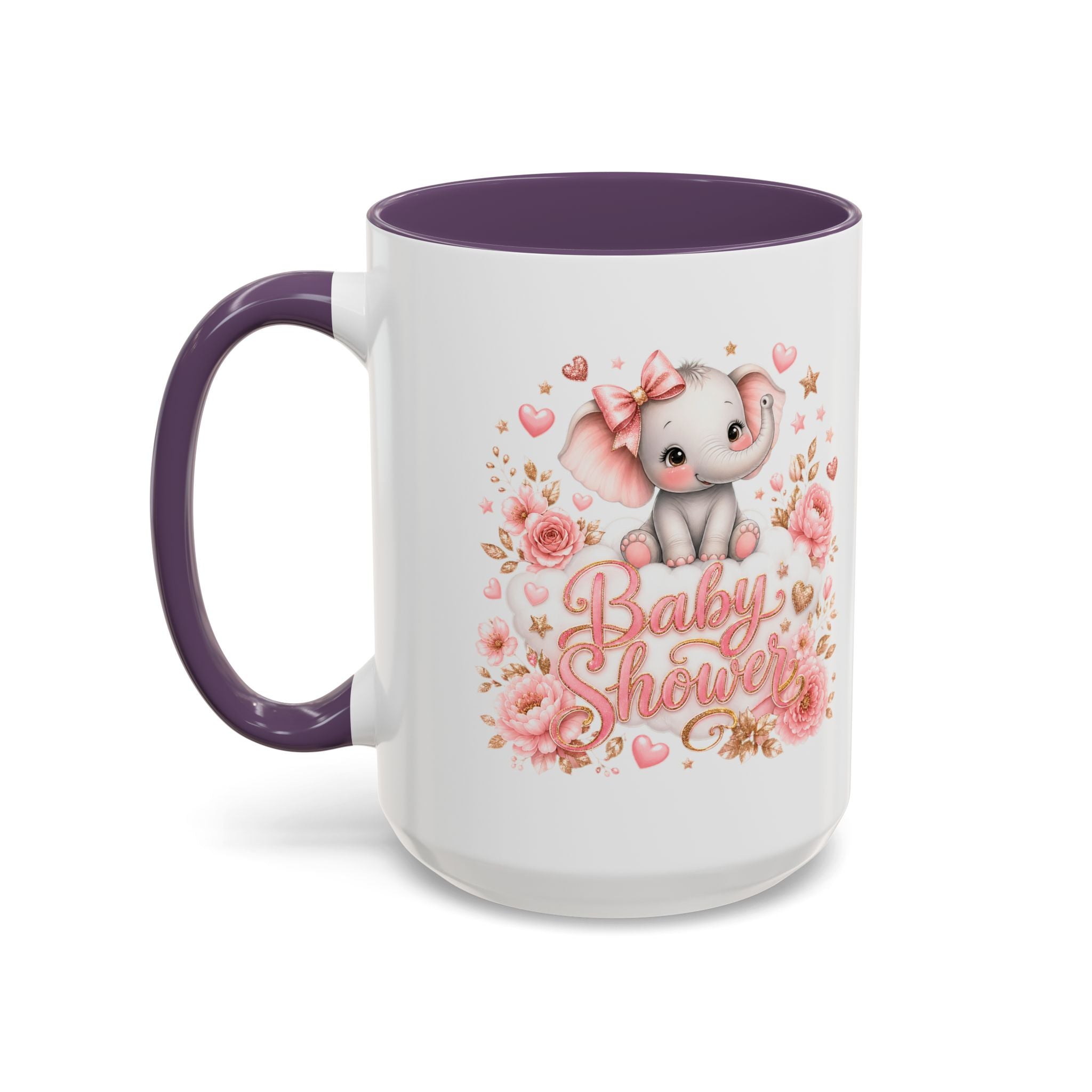 Baby Shower Coffee Mug – Cute Pink Elephant Floral 11/15oz Accent Mug