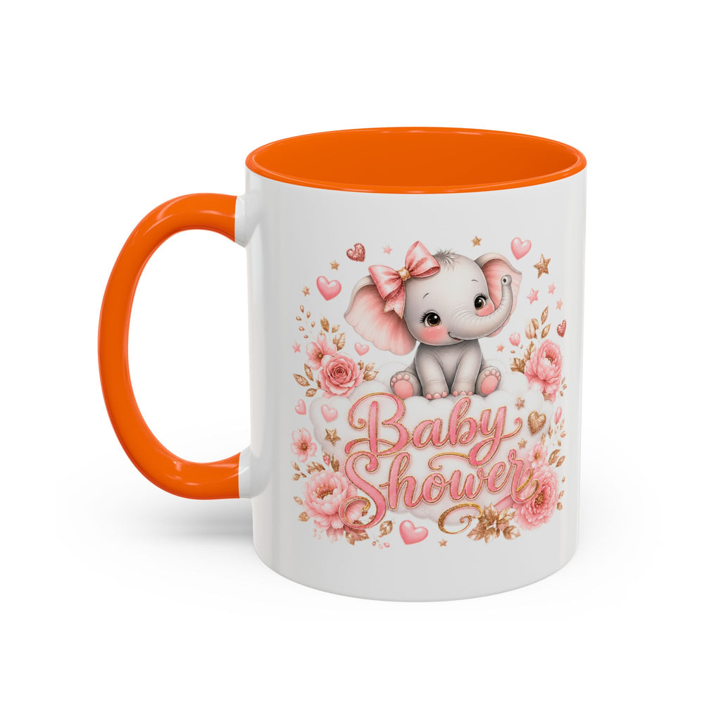 Baby Shower Coffee Mug – Cute Pink Elephant Floral 11/15oz Accent Mug