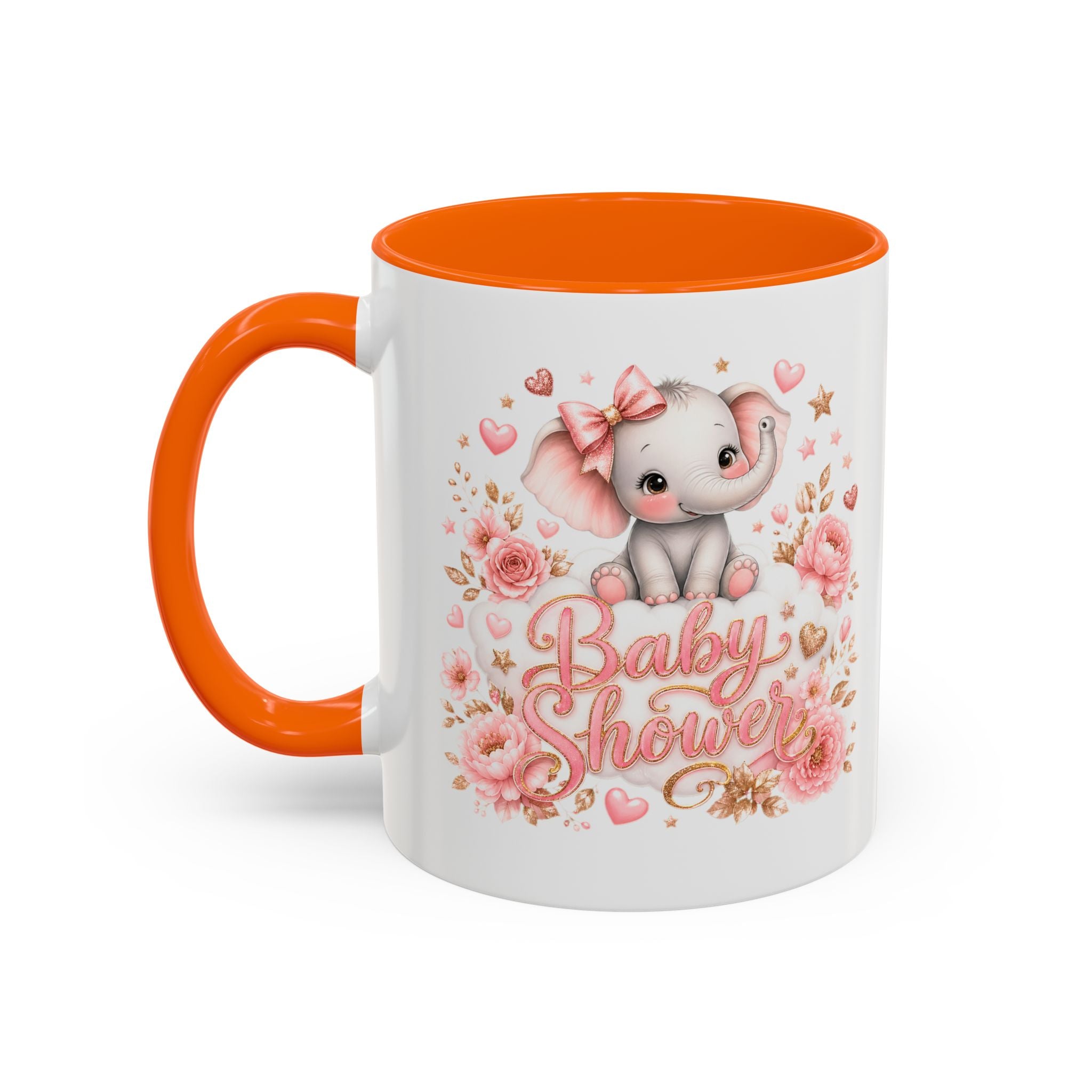 Baby Shower Coffee Mug – Cute Pink Elephant Floral 11/15oz Accent Mug