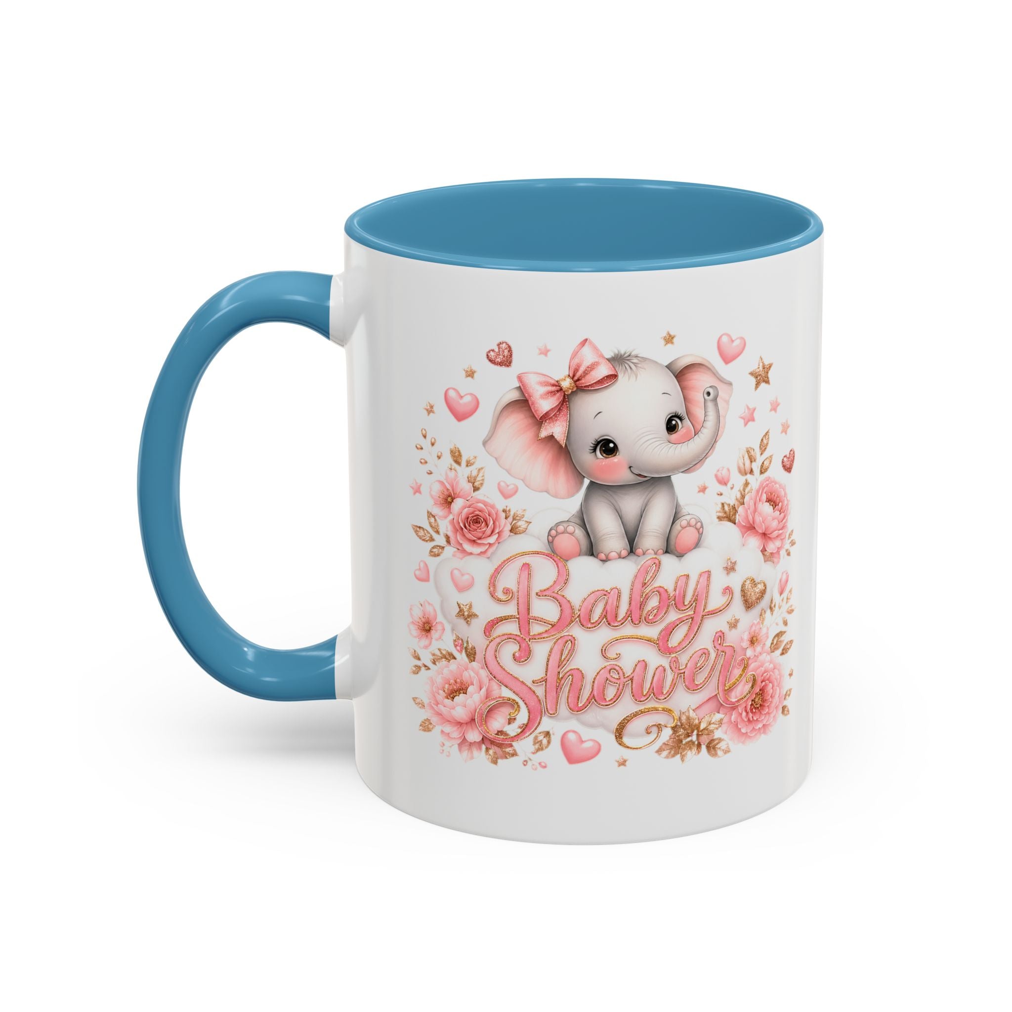 Baby Shower Coffee Mug – Cute Pink Elephant Floral 11/15oz Accent Mug