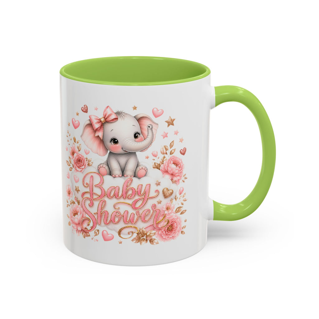 Baby Shower Coffee Mug – Cute Pink Elephant Floral 11/15oz Accent Mug