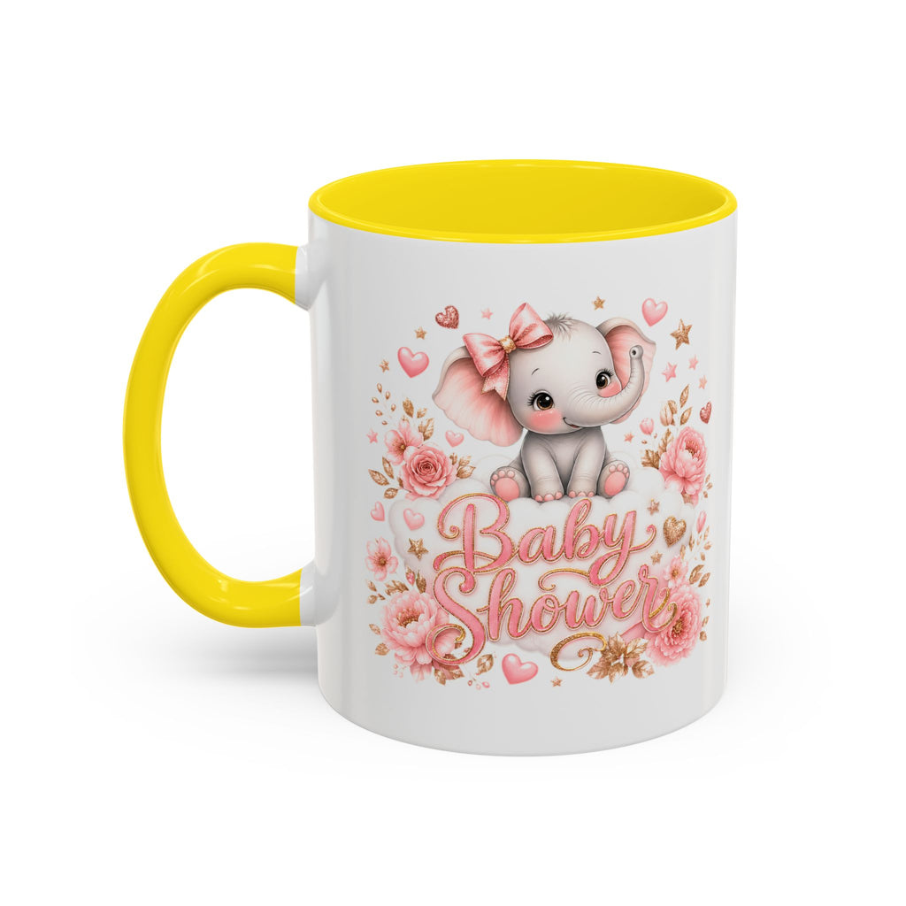Baby Shower Coffee Mug – Cute Pink Elephant Floral 11/15oz Accent Mug
