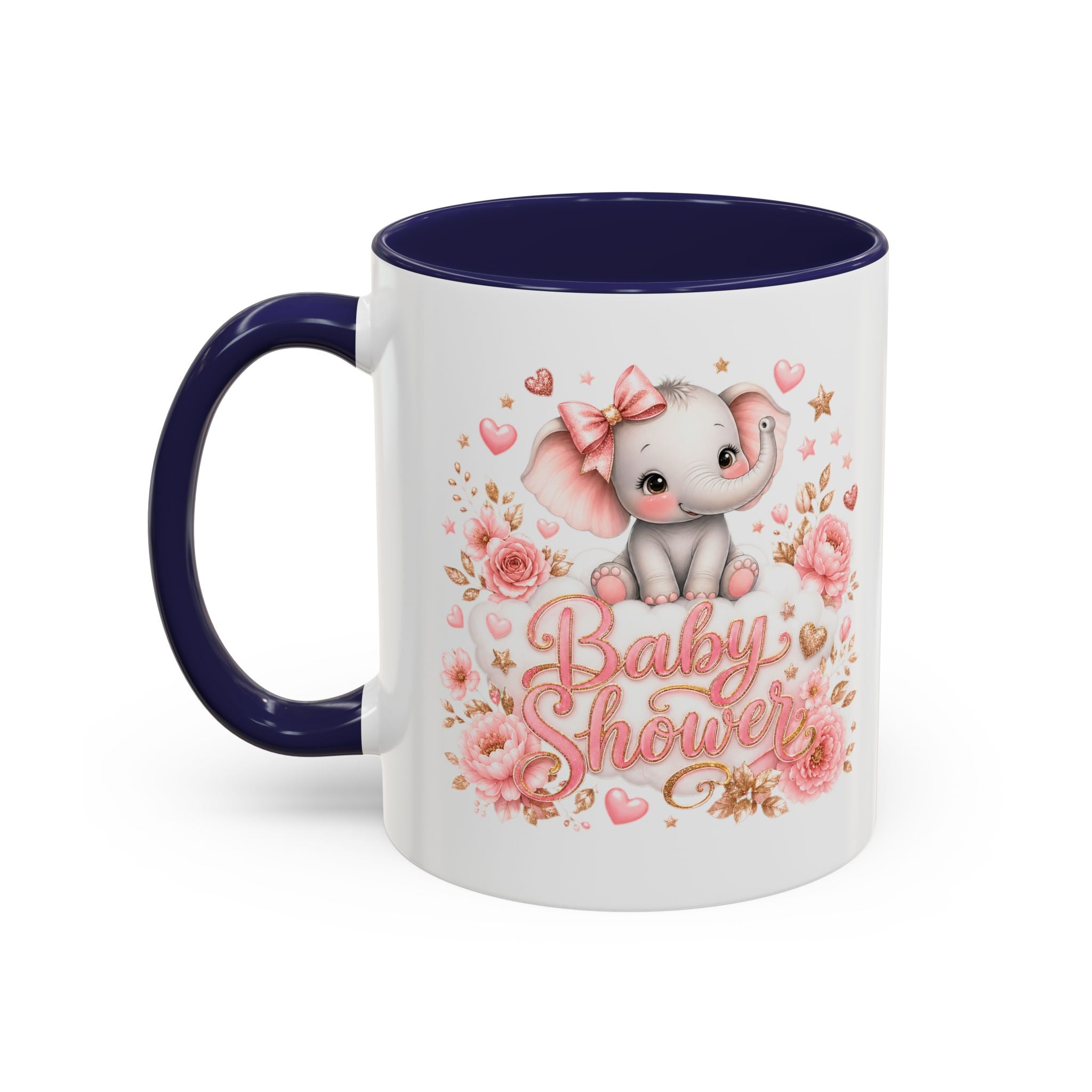 Baby Shower Coffee Mug – Cute Pink Elephant Floral 11/15oz Accent Mug