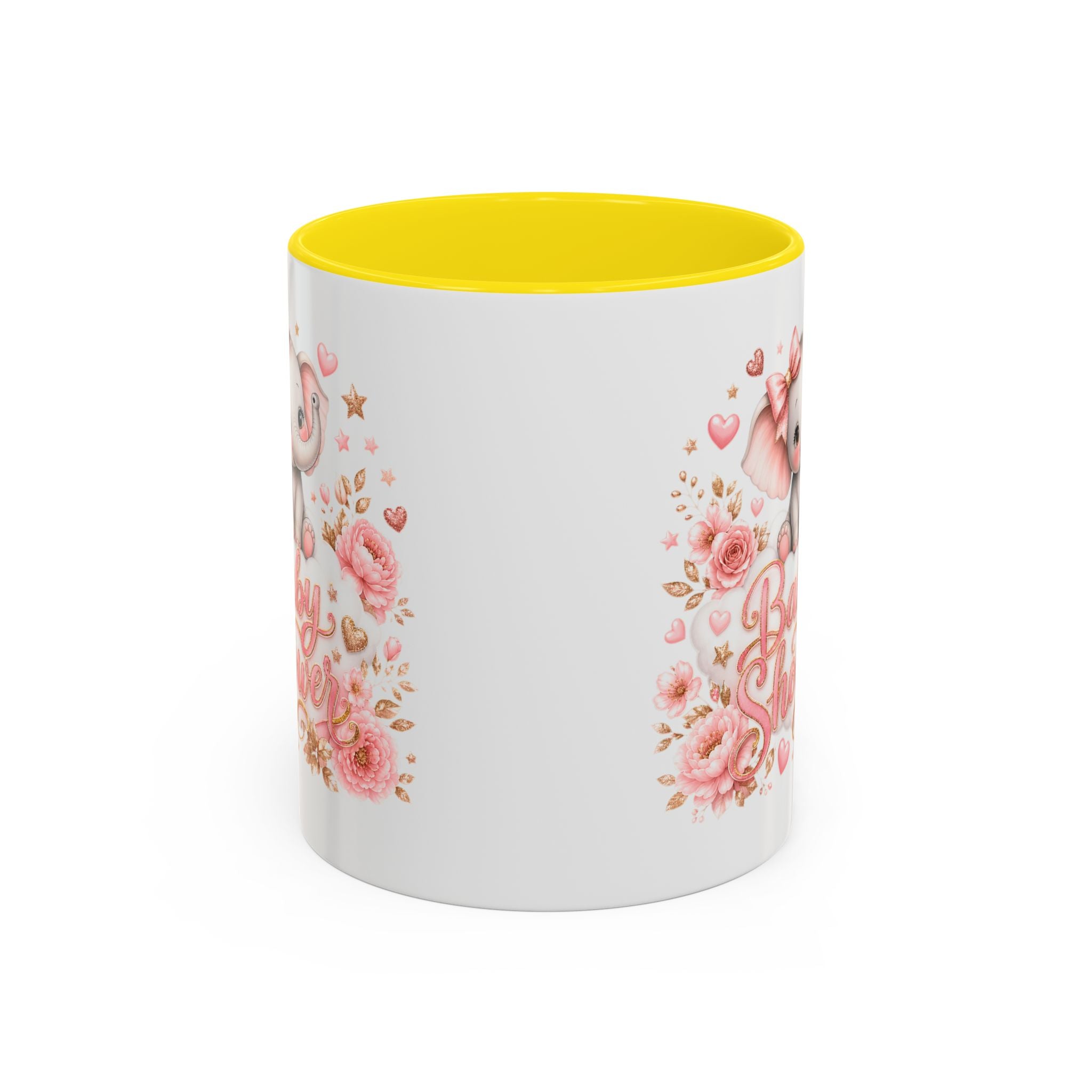 Baby Shower Coffee Mug – Cute Pink Elephant Floral 11/15oz Accent Mug