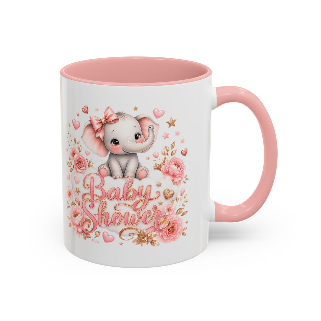 Baby Shower Coffee Mug – Cute Pink Elephant Floral 11/15oz Accent Mug