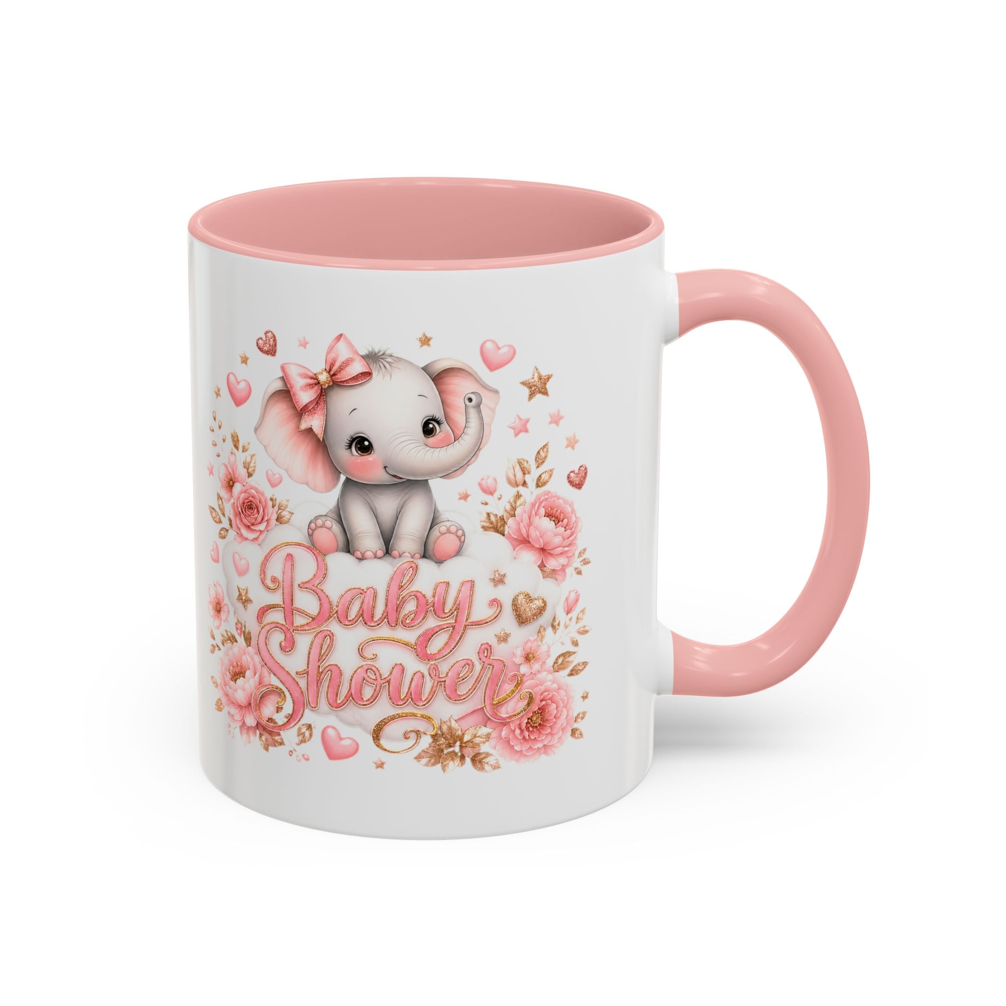Baby Shower Coffee Mug – Cute Pink Elephant Floral 11/15oz Accent Mug