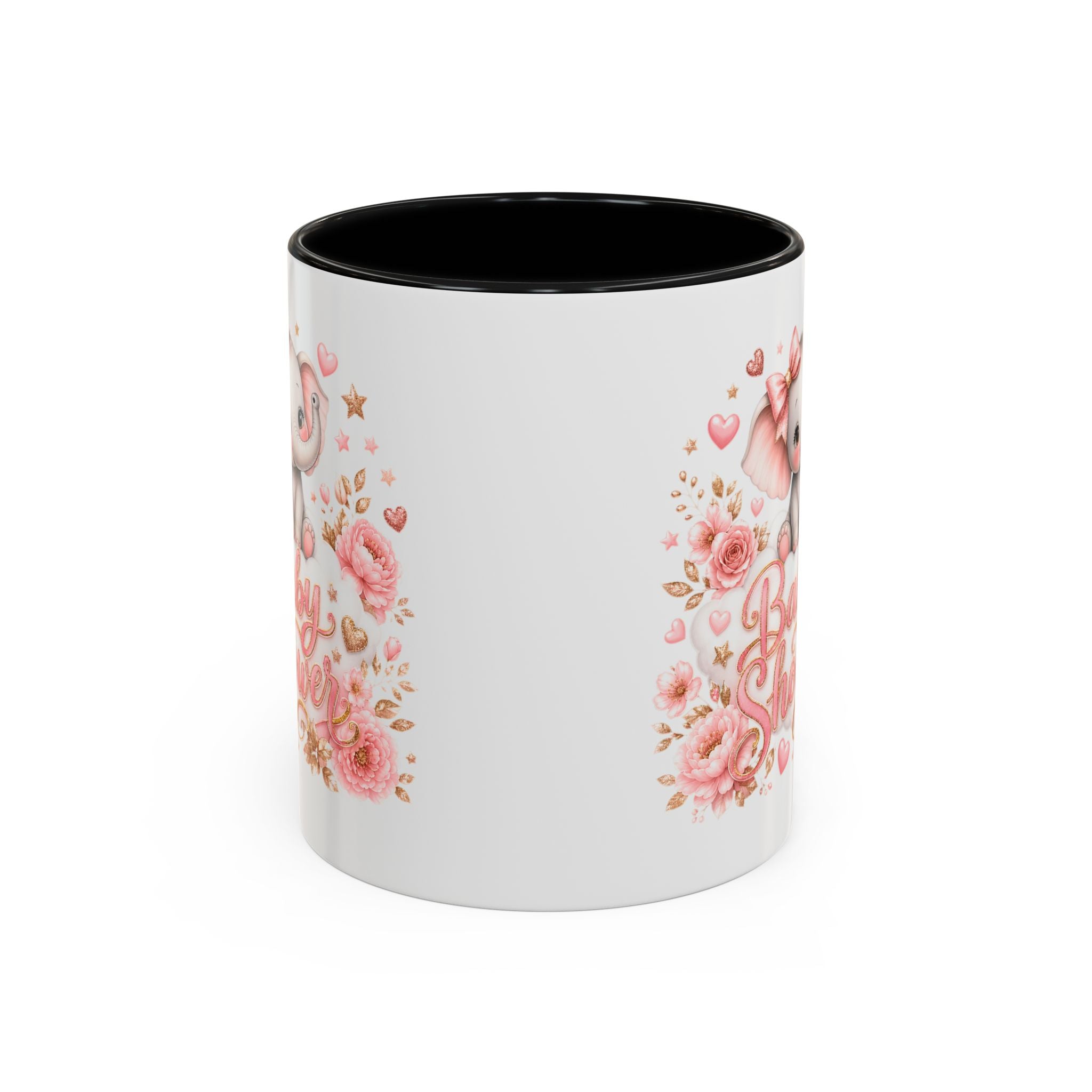 Baby Shower Coffee Mug – Cute Pink Elephant Floral 11/15oz Accent Mug