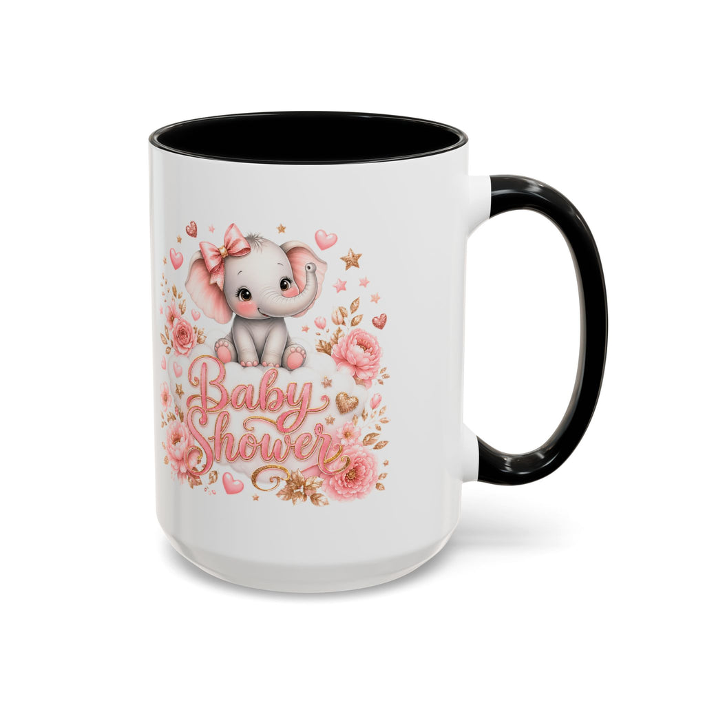 Baby Shower Coffee Mug – Cute Pink Elephant Floral 11/15oz Accent Mug