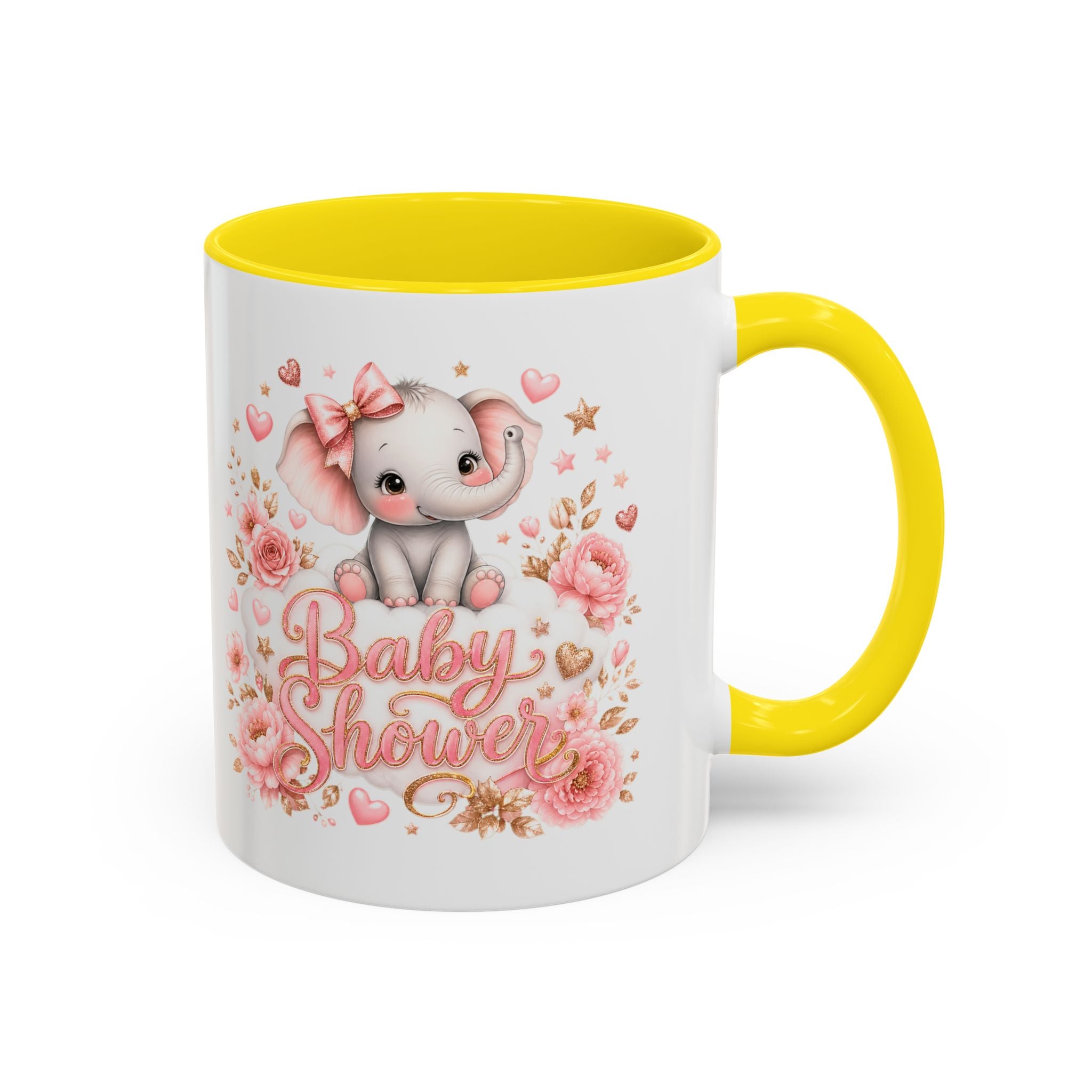 Baby Shower Coffee Mug – Cute Pink Elephant Floral 11/15oz Accent Mug