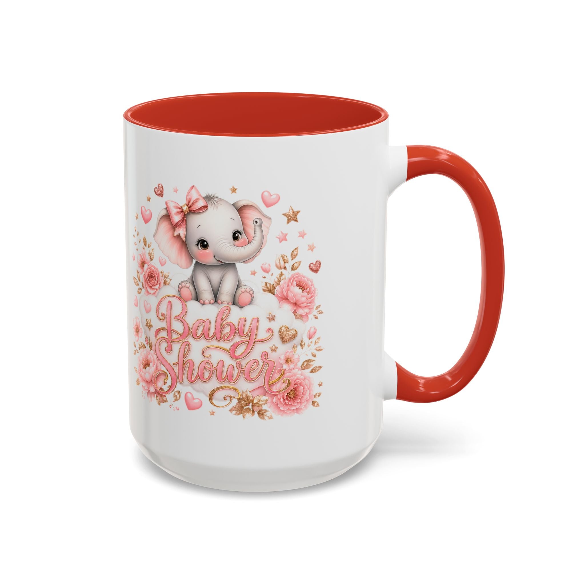 Baby Shower Coffee Mug – Cute Pink Elephant Floral 11/15oz Accent Mug