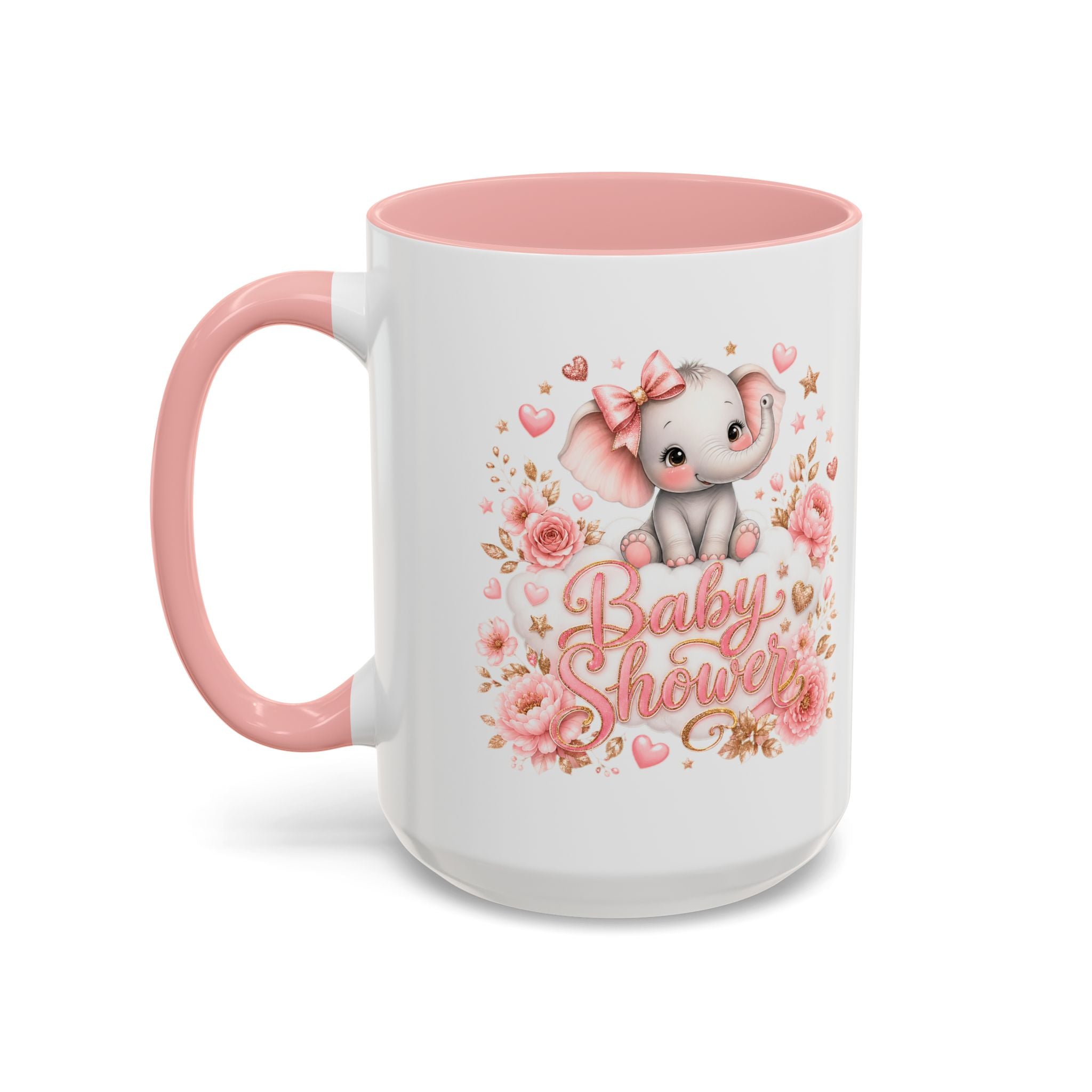 Baby Shower Coffee Mug – Cute Pink Elephant Floral 11/15oz Accent Mug