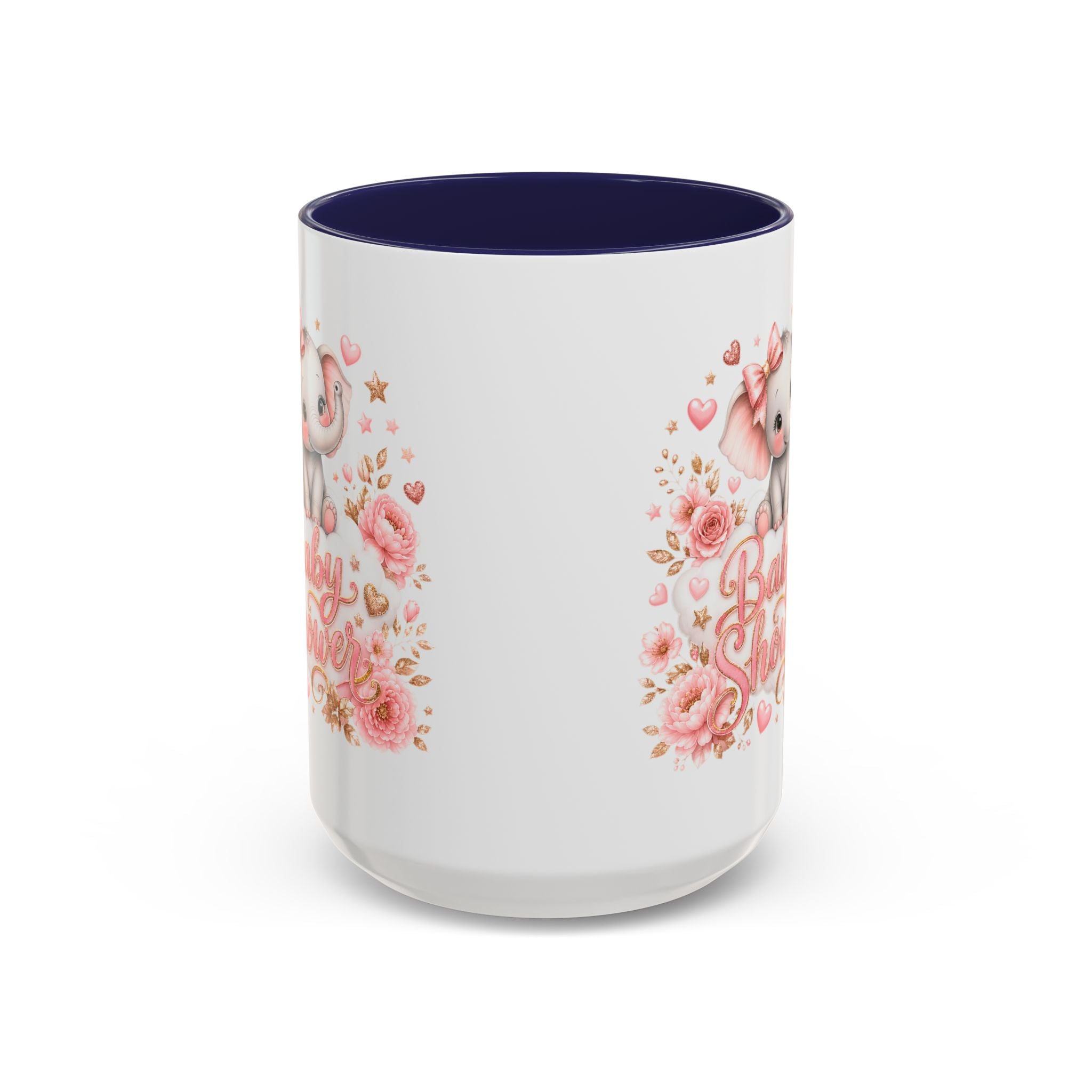 Baby Shower Coffee Mug – Cute Pink Elephant Floral 11/15oz Accent Mug