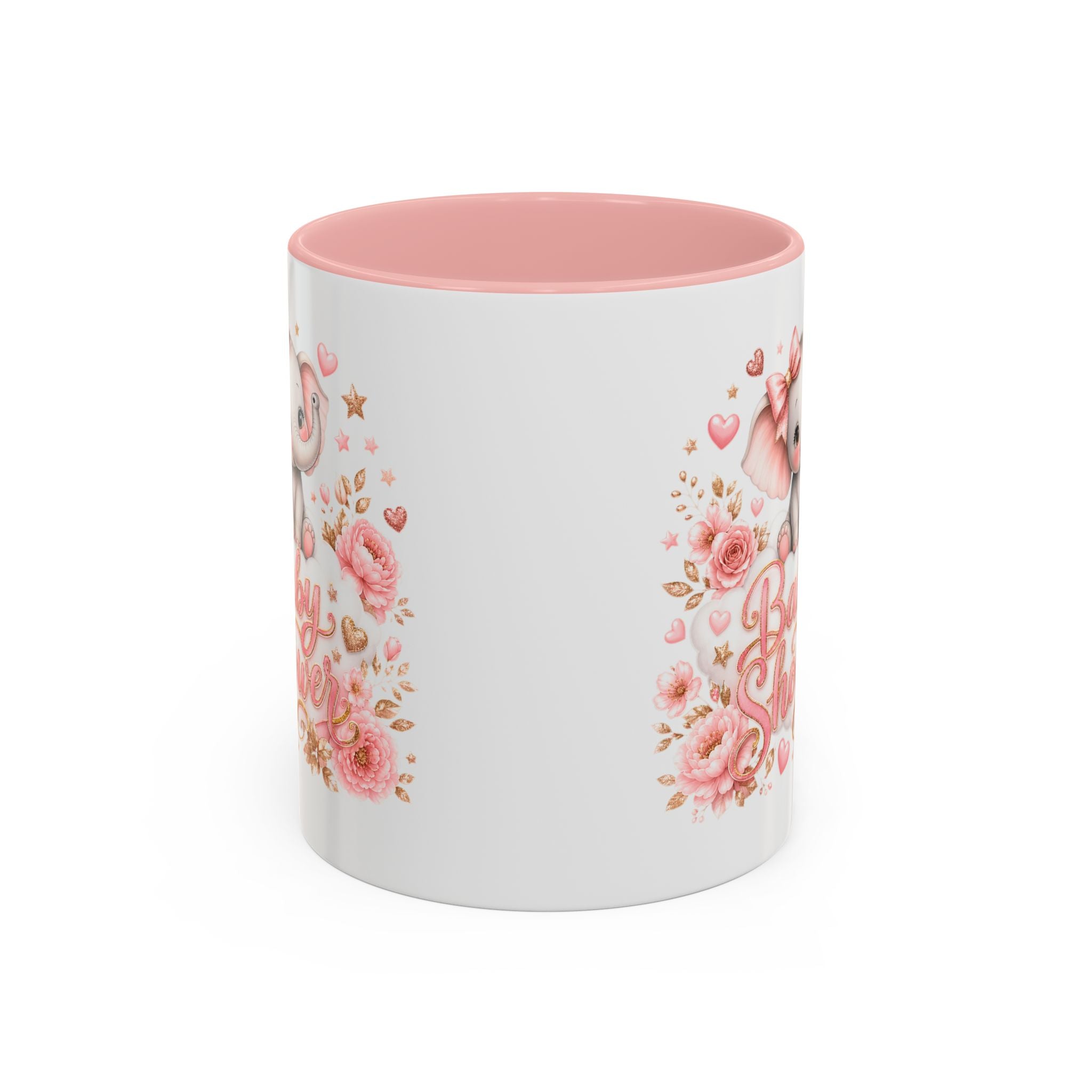 Baby Shower Coffee Mug – Cute Pink Elephant Floral 11/15oz Accent Mug
