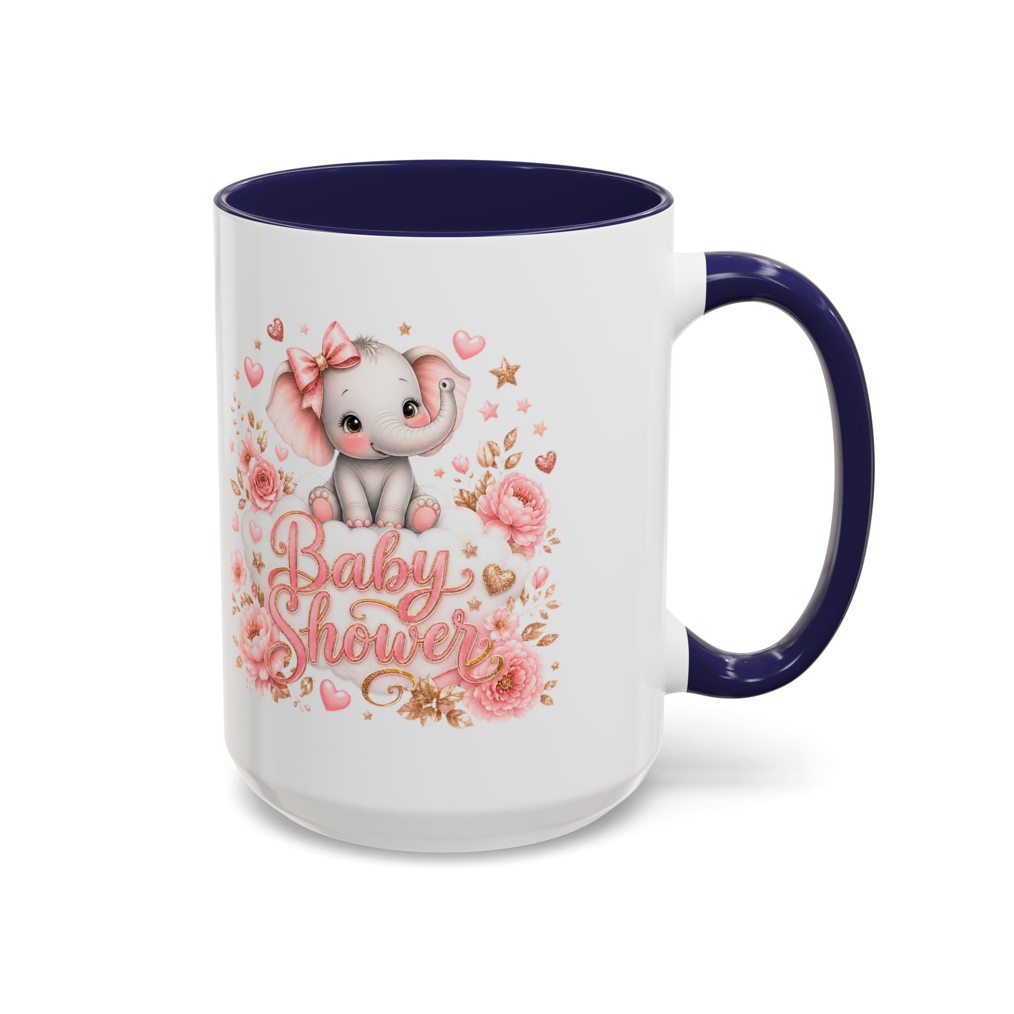Baby Shower Coffee Mug – Cute Pink Elephant Floral 11/15oz Accent Mug