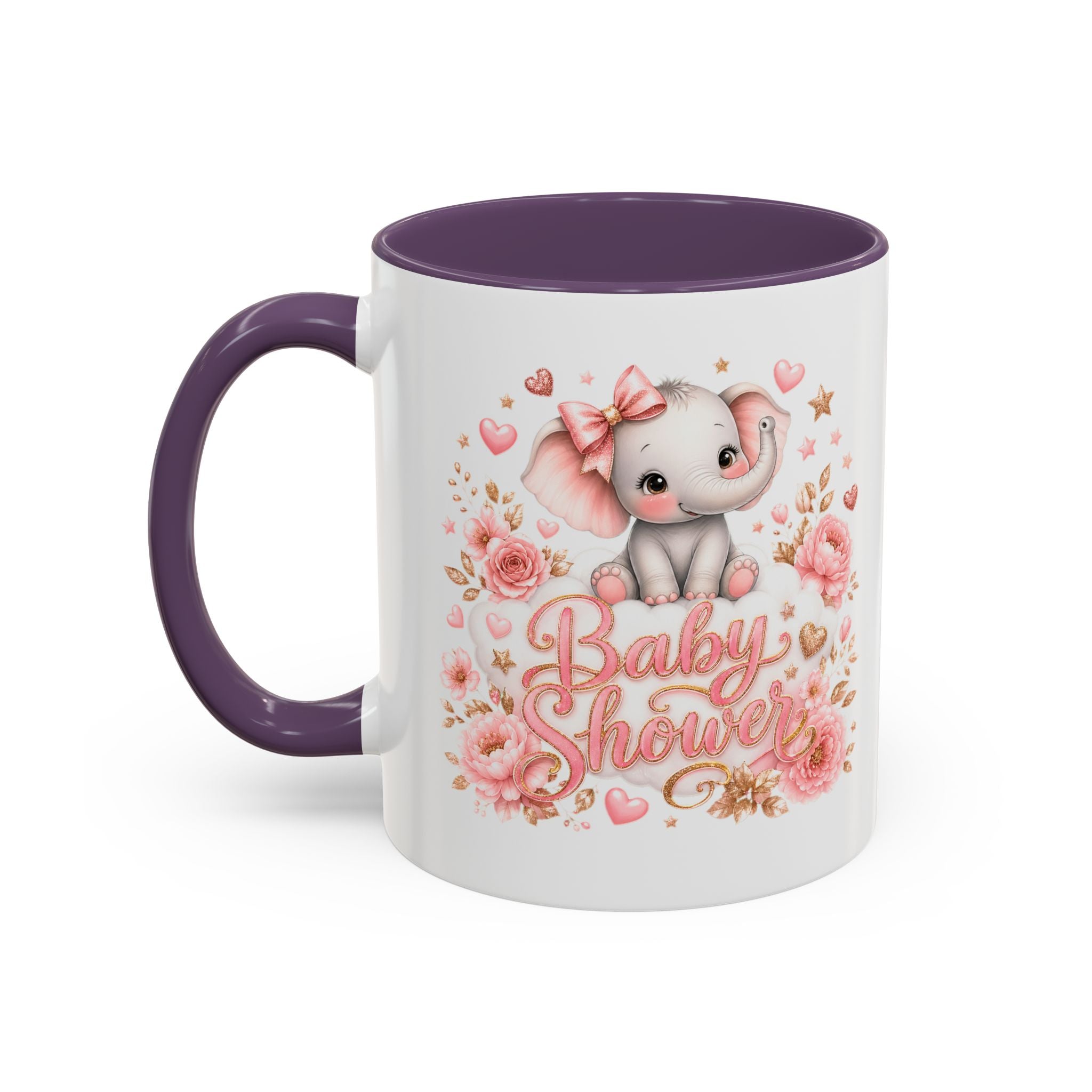 Baby Shower Coffee Mug – Cute Pink Elephant Floral 11/15oz Accent Mug