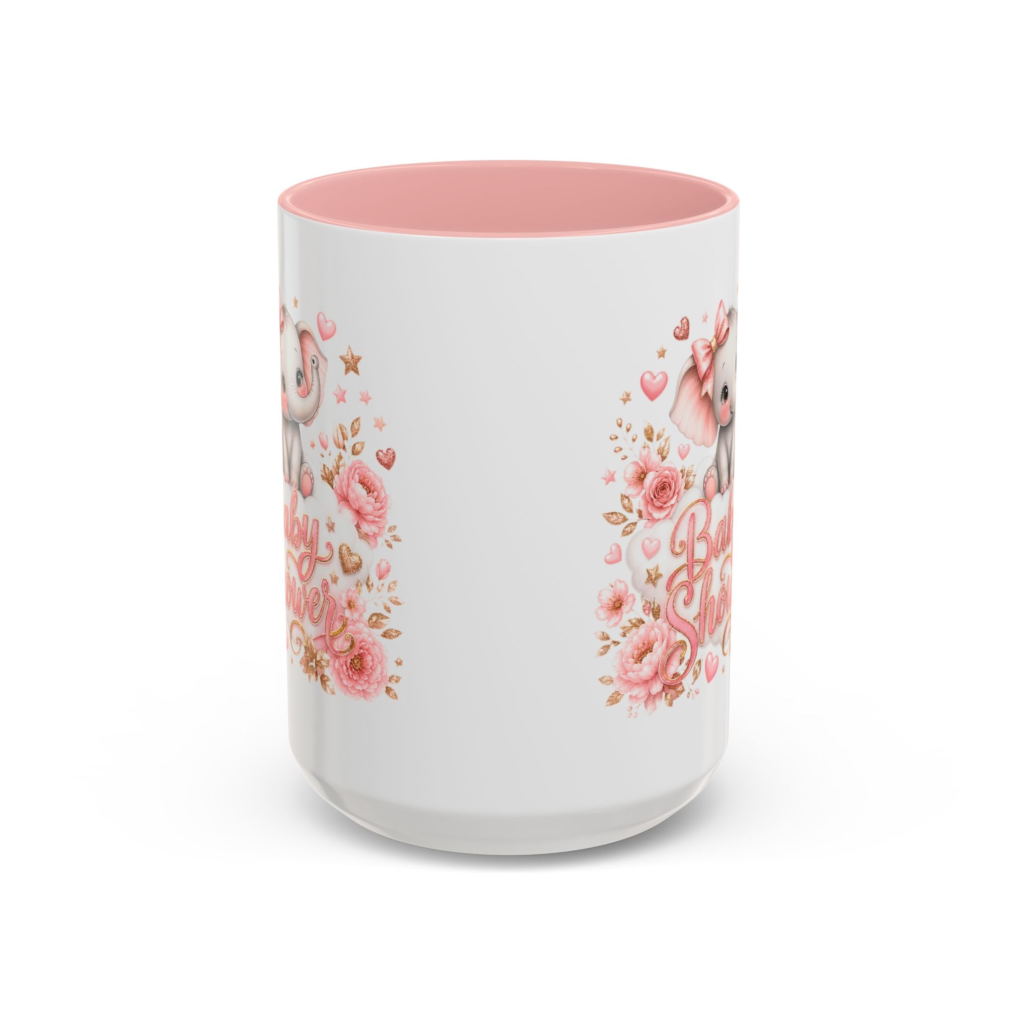 Baby Shower Coffee Mug – Cute Pink Elephant Floral 11/15oz Accent Mug
