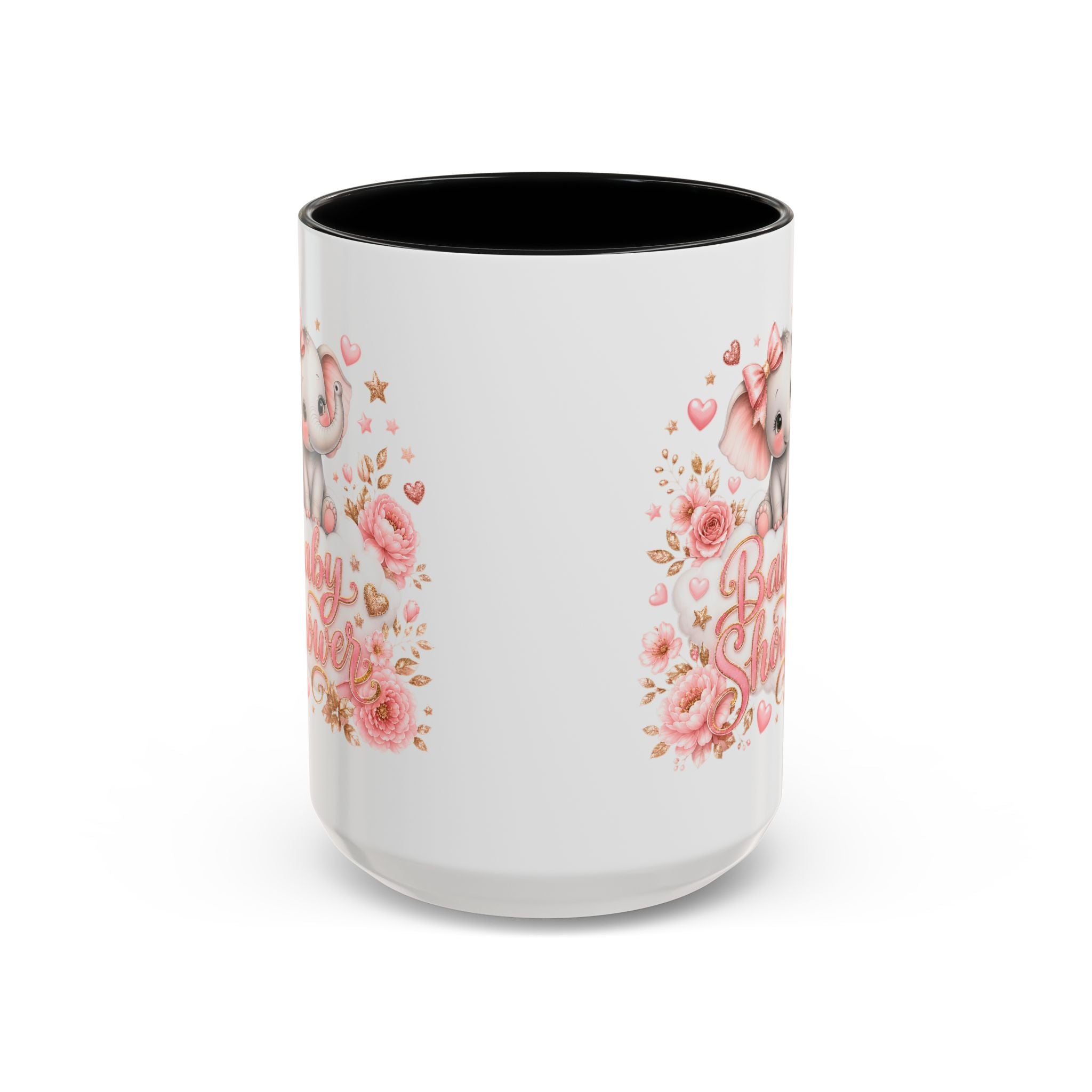 Baby Shower Coffee Mug – Cute Pink Elephant Floral 11/15oz Accent Mug