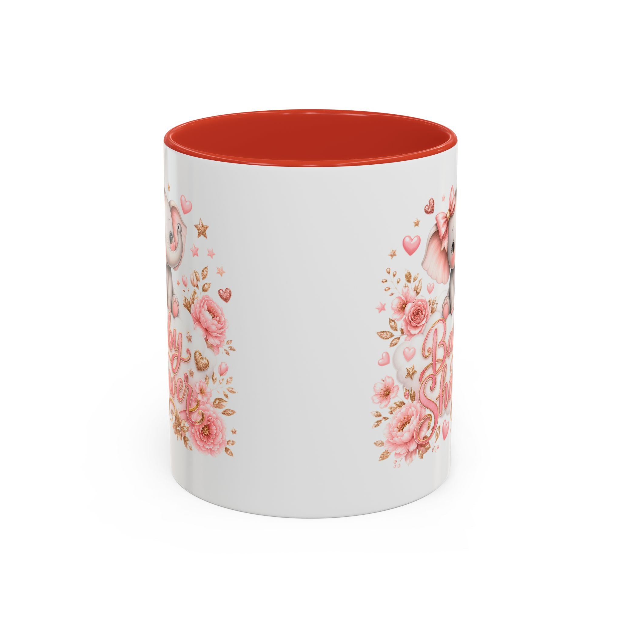 Baby Shower Coffee Mug – Cute Pink Elephant Floral 11/15oz Accent Mug