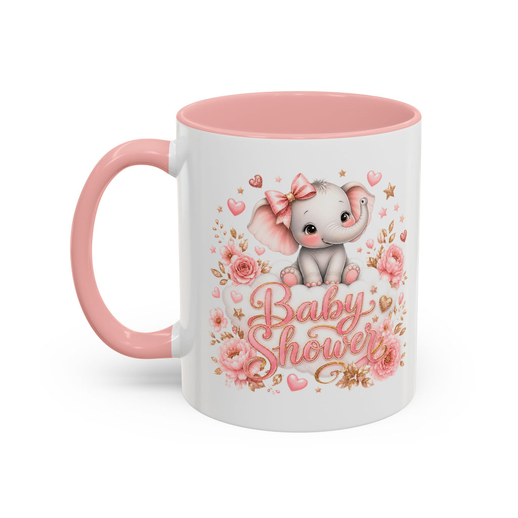 Baby Shower Coffee Mug – Cute Pink Elephant Floral 11/15oz Accent Mug