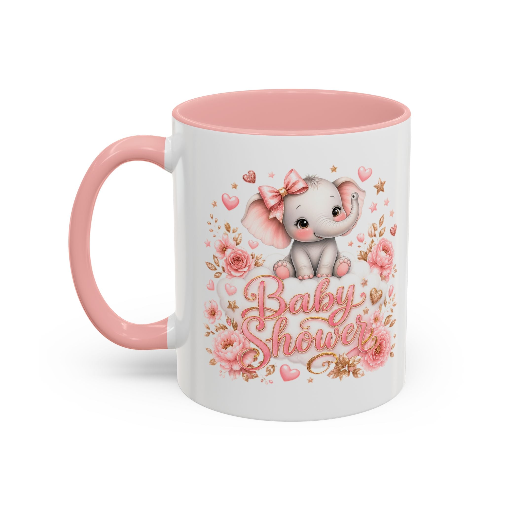 Baby Shower Coffee Mug – Cute Pink Elephant Floral 11/15oz Accent Mug
