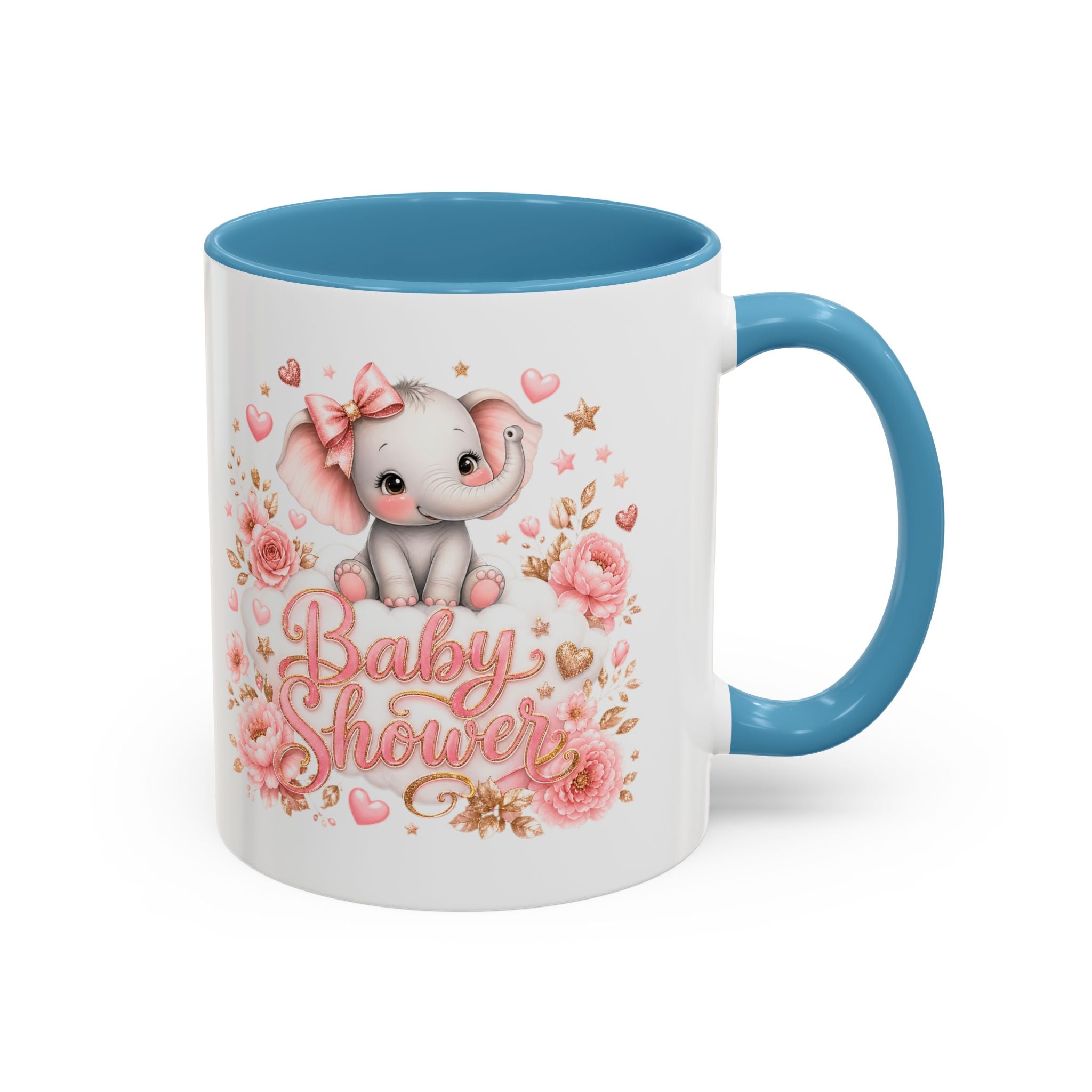 Baby Shower Coffee Mug – Cute Pink Elephant Floral 11/15oz Accent Mug