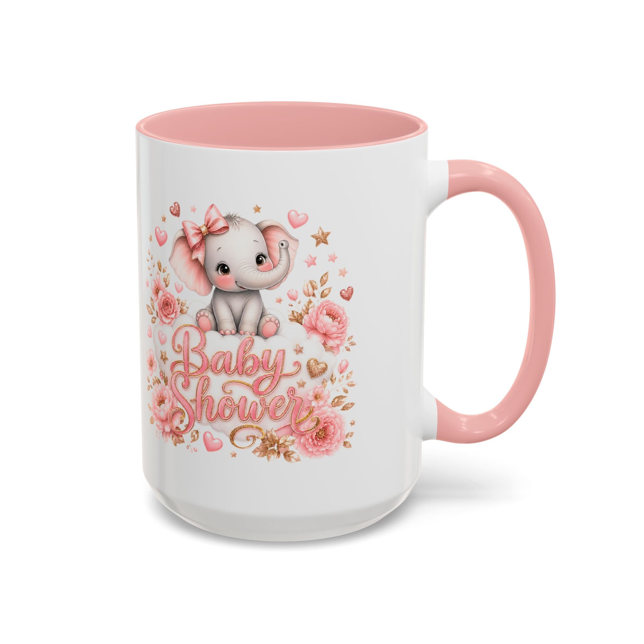 Baby Shower Coffee Mug – Cute Pink Elephant Floral 11/15oz Accent Mug