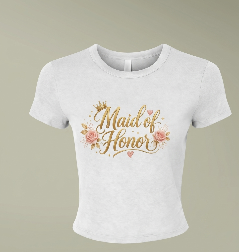 "Maid of Honor" Crop T-Shirt – Floral & Subtle Gold Edition