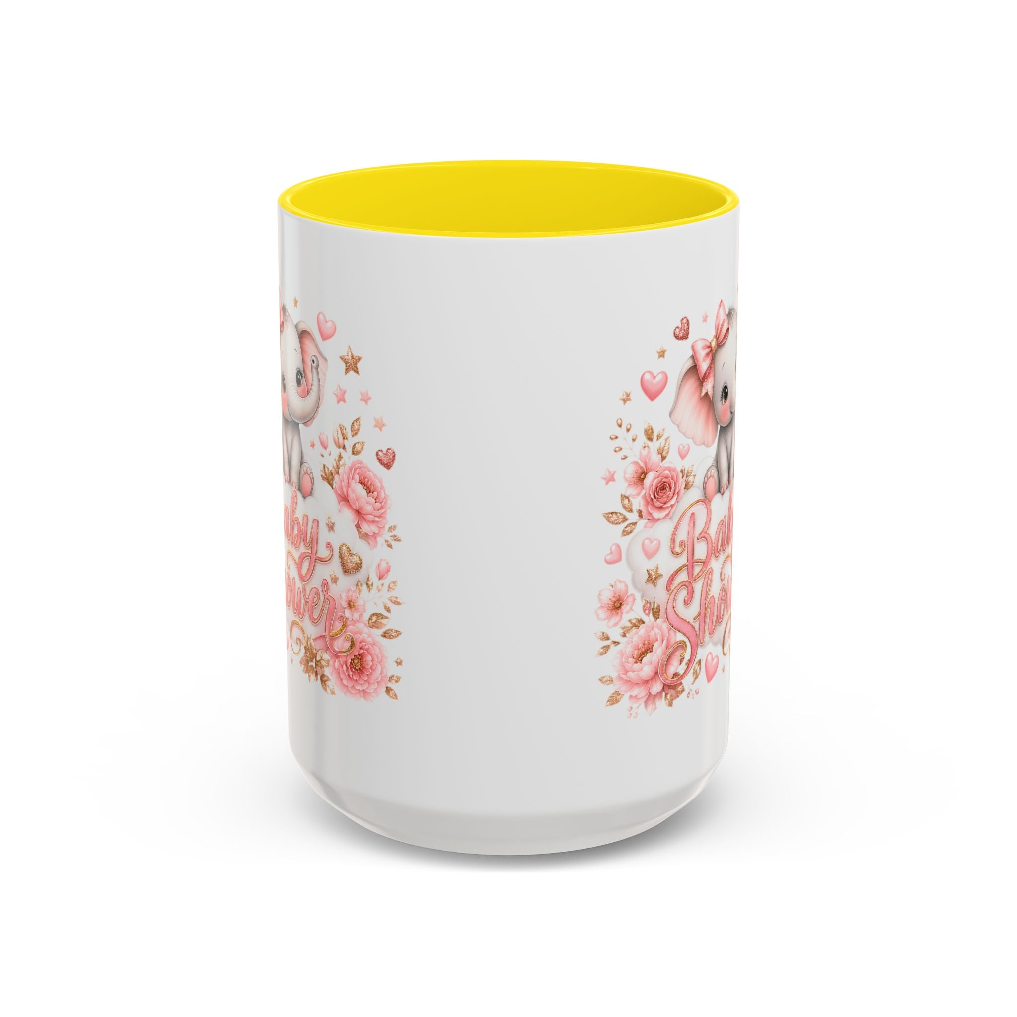 Baby Shower Coffee Mug – Cute Pink Elephant Floral 11/15oz Accent Mug