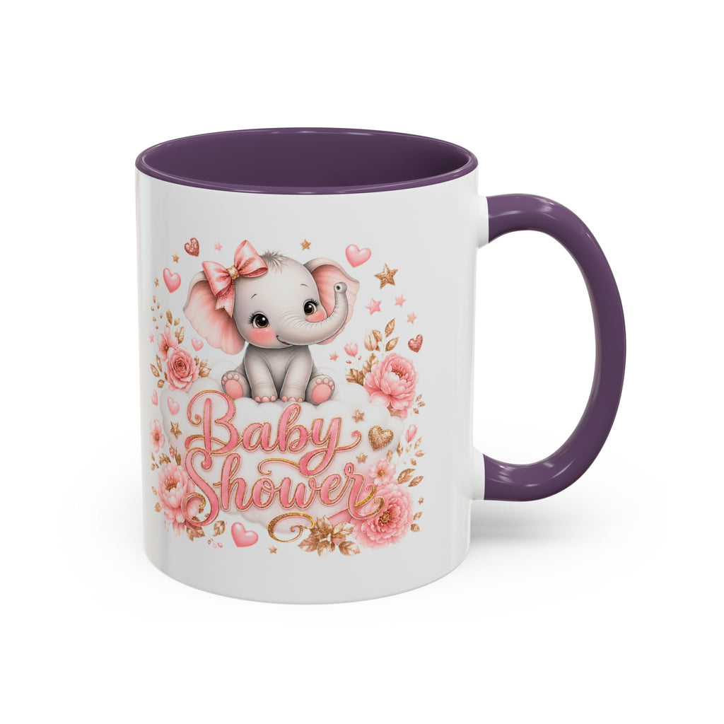 Baby Shower Coffee Mug – Cute Pink Elephant Floral 11/15oz Accent Mug