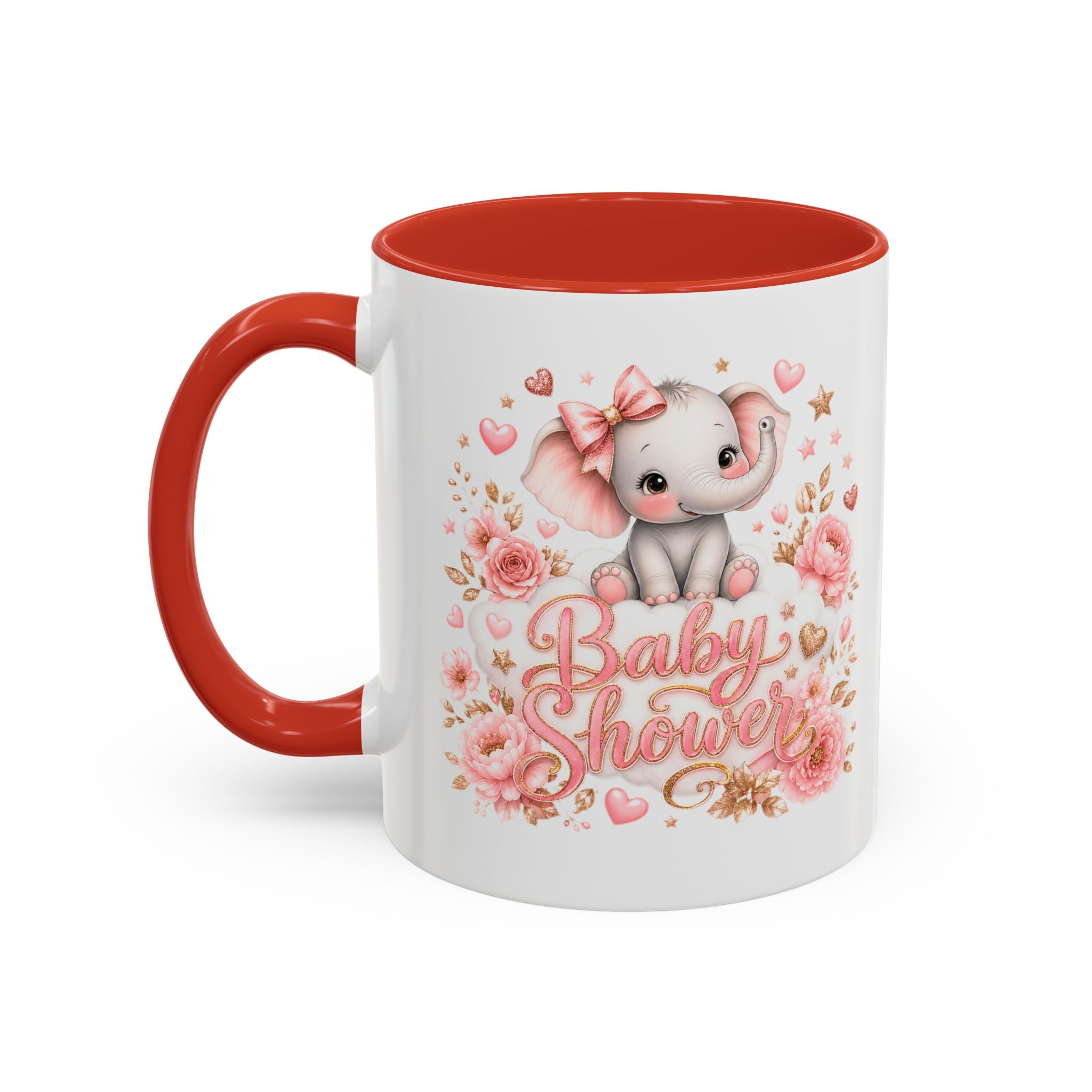 Baby Shower Coffee Mug – Cute Pink Elephant Floral 11/15oz Accent Mug