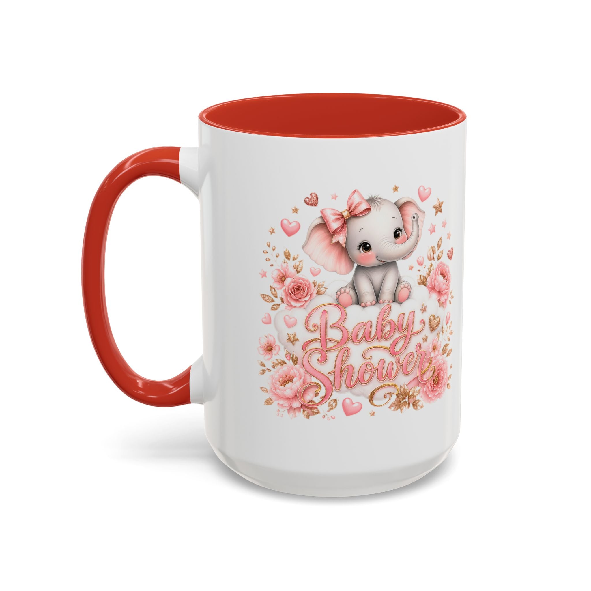Baby Shower Coffee Mug – Cute Pink Elephant Floral 11/15oz Accent Mug