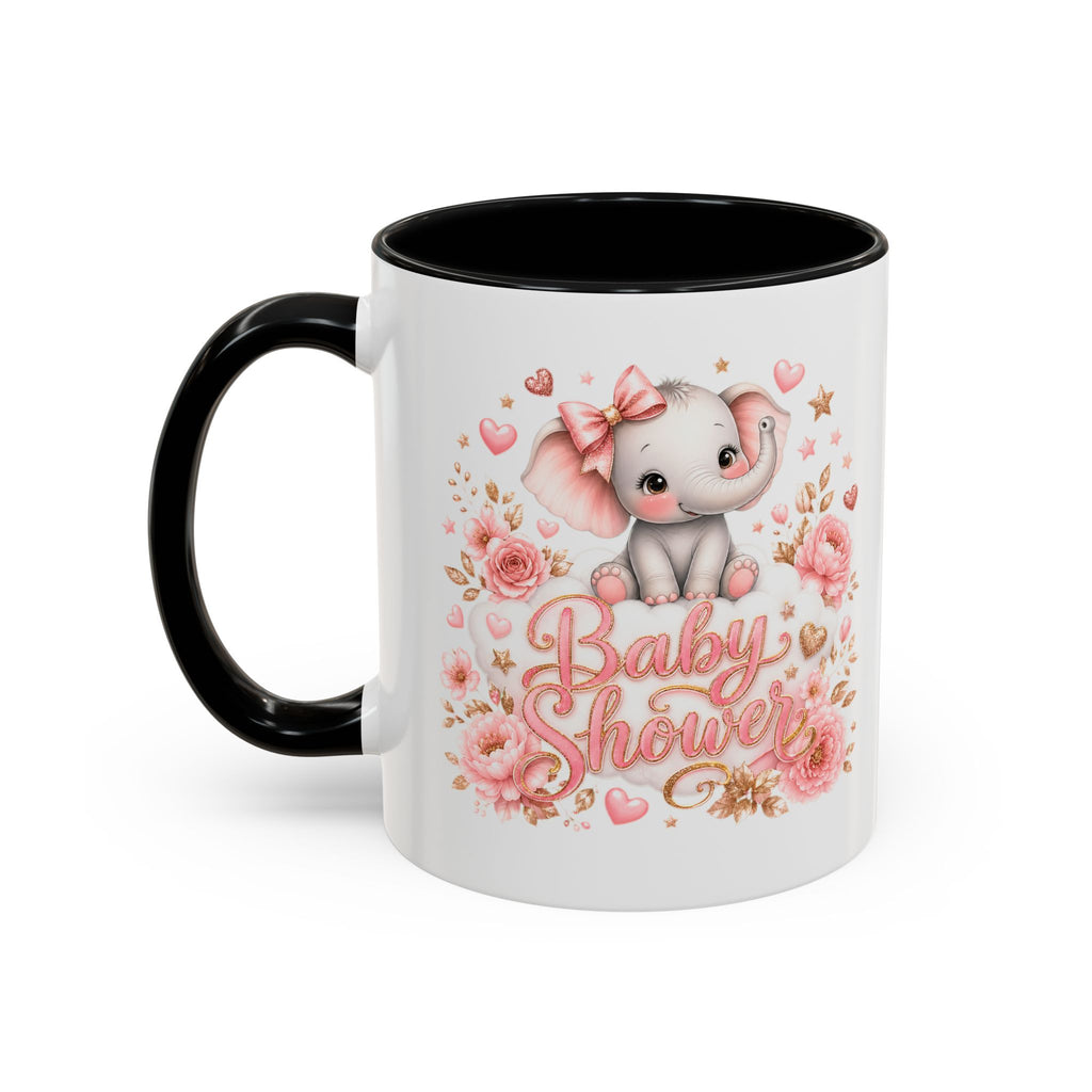 Baby Shower Coffee Mug – Cute Pink Elephant Floral 11/15oz Accent Mug