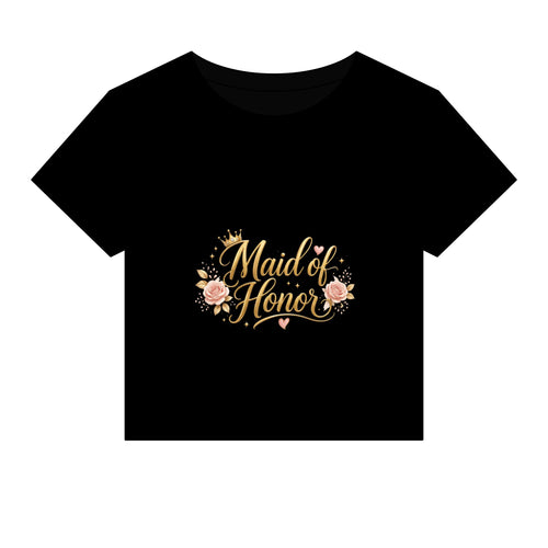"Maid of Honor" Crop T-Shirt – Floral & Subtle Gold Edition