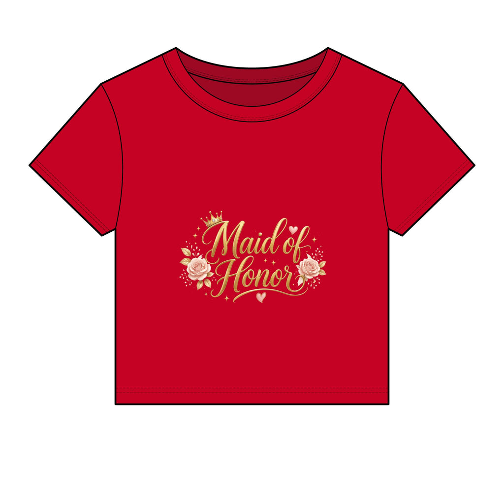 "Maid of Honor" Crop T-Shirt – Floral & Subtle Gold Edition