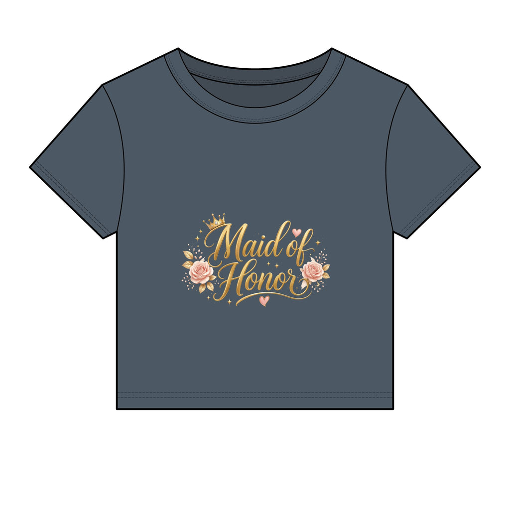 "Maid of Honor" Crop T-Shirt – Floral & Subtle Gold Edition