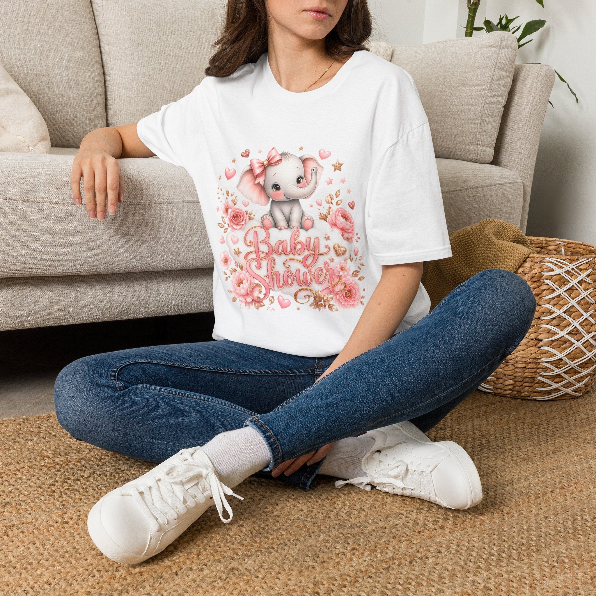 Baby Shower Elephant T-Shirt — Cute Pink Floral Baby Shower Tee