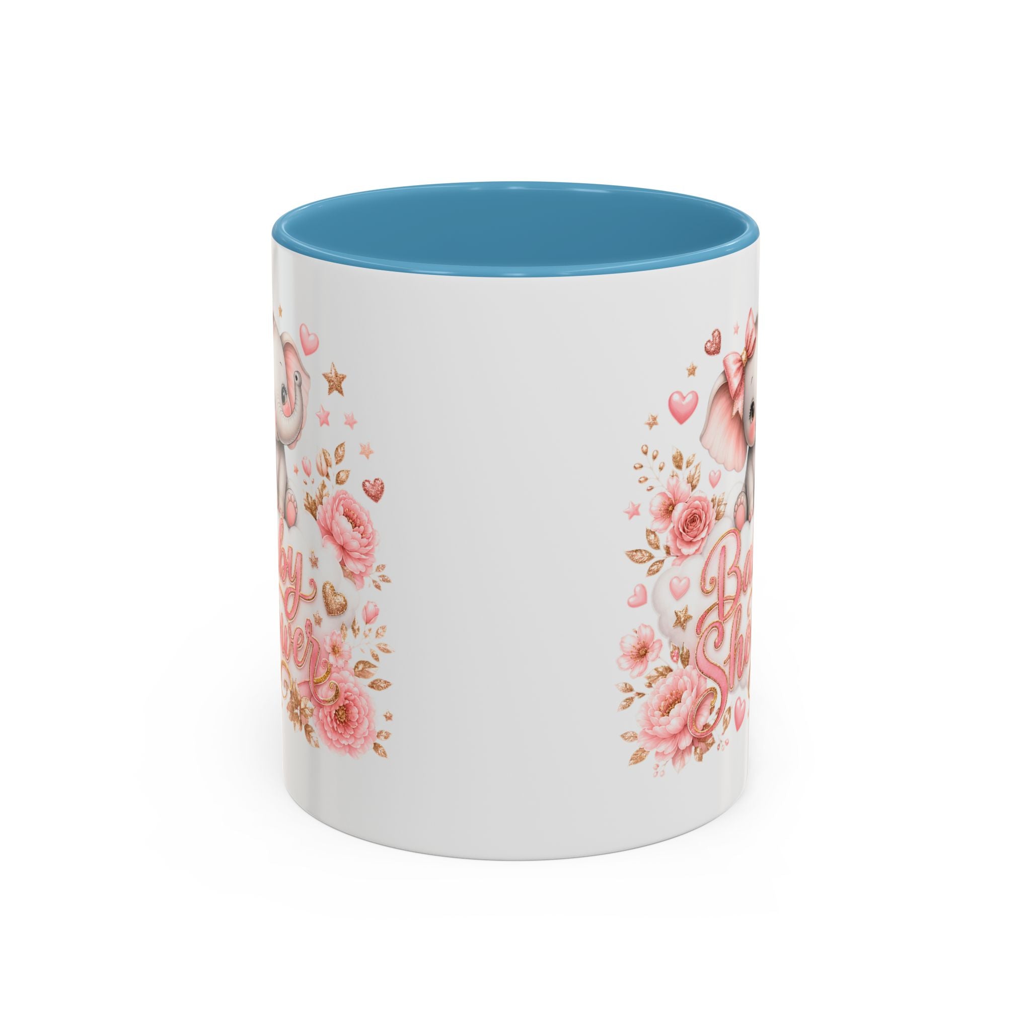 Baby Shower Coffee Mug – Cute Pink Elephant Floral 11/15oz Accent Mug