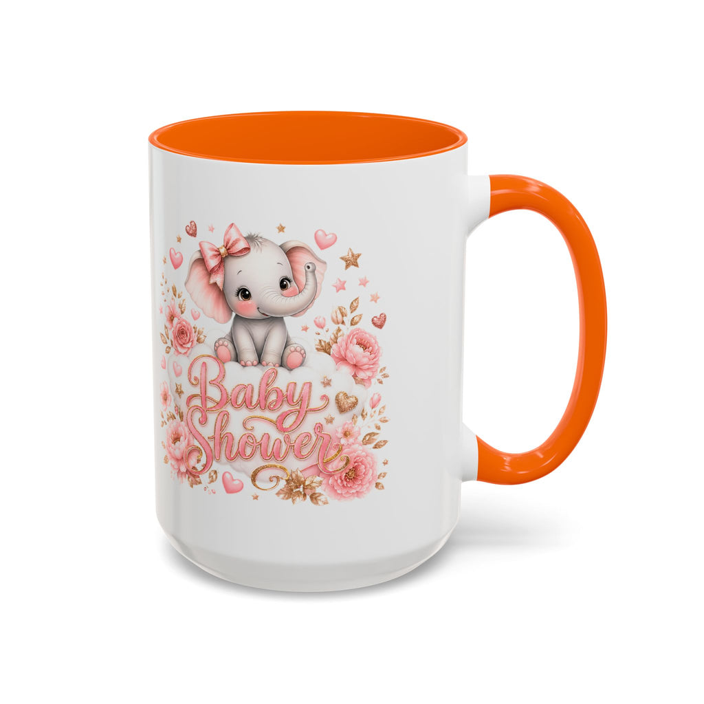 Baby Shower Coffee Mug – Cute Pink Elephant Floral 11/15oz Accent Mug