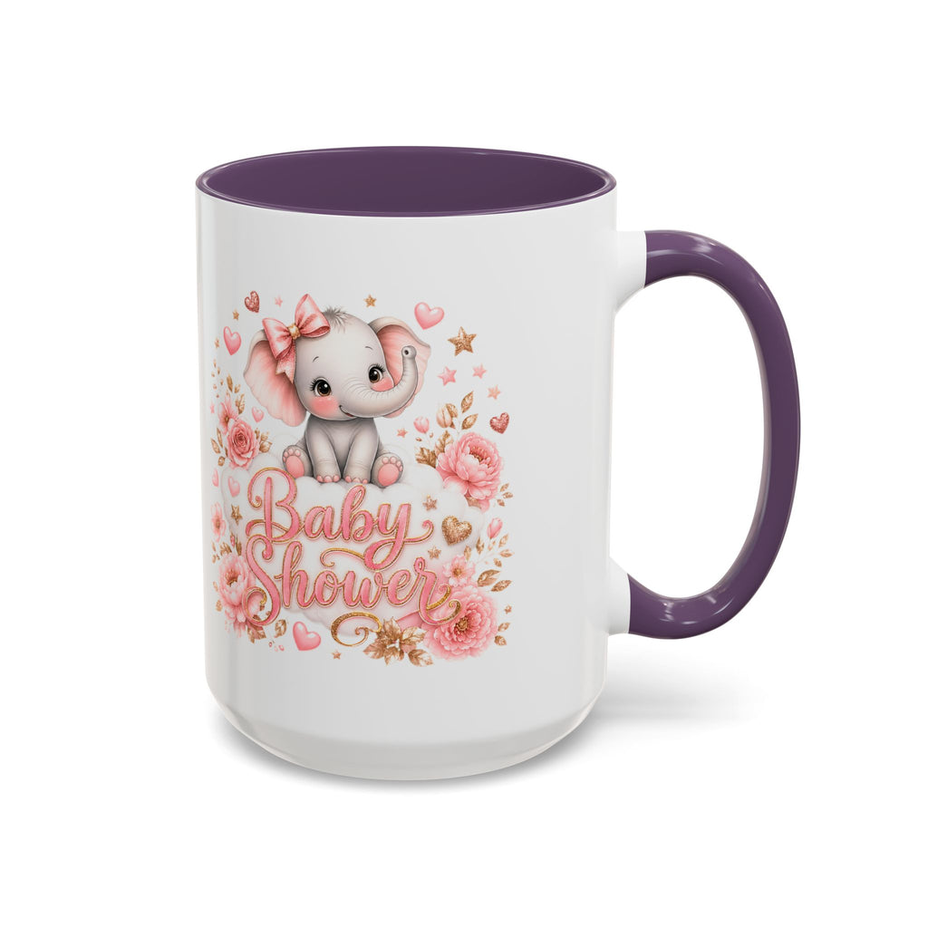 Baby Shower Coffee Mug – Cute Pink Elephant Floral 11/15oz Accent Mug