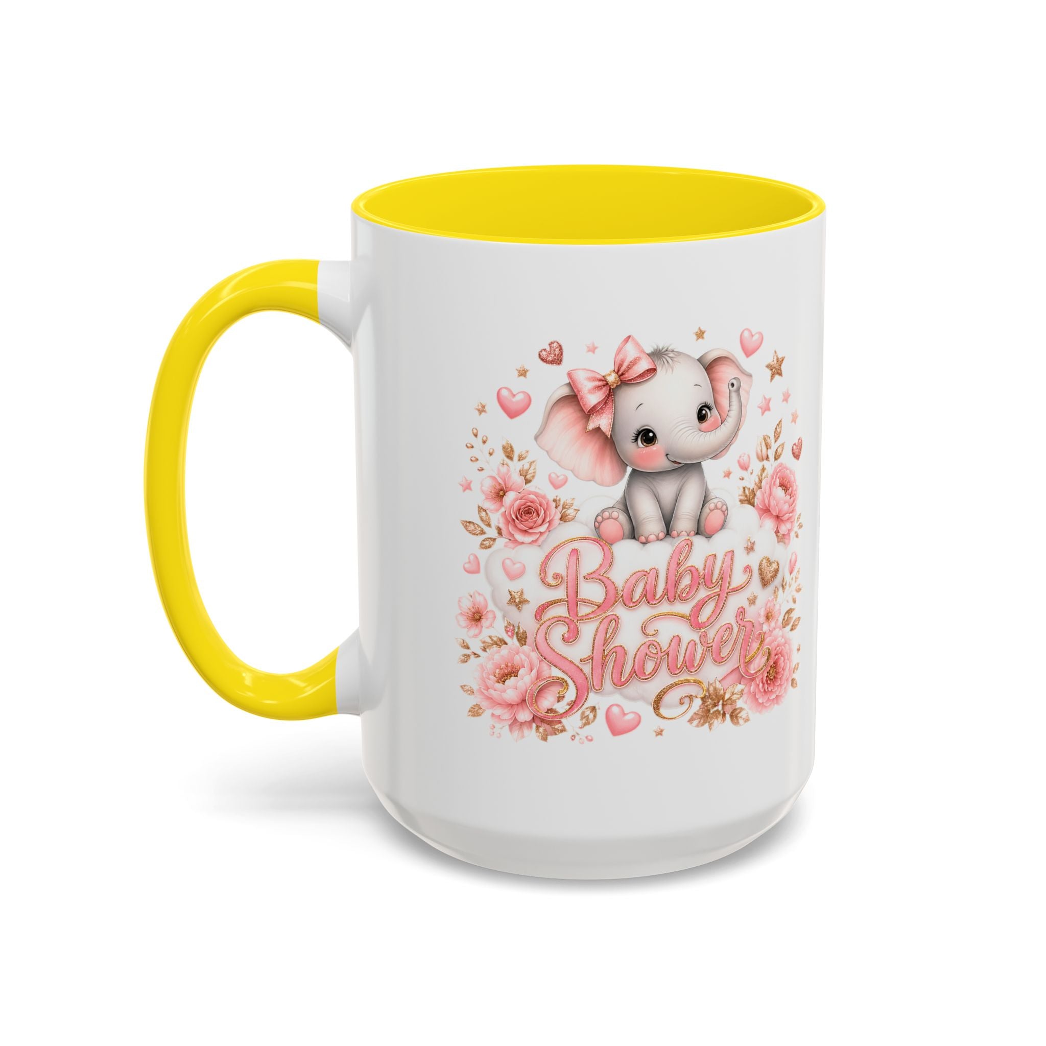 Baby Shower Coffee Mug – Cute Pink Elephant Floral 11/15oz Accent Mug