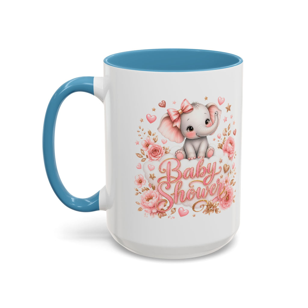 Baby Shower Coffee Mug – Cute Pink Elephant Floral 11/15oz Accent Mug