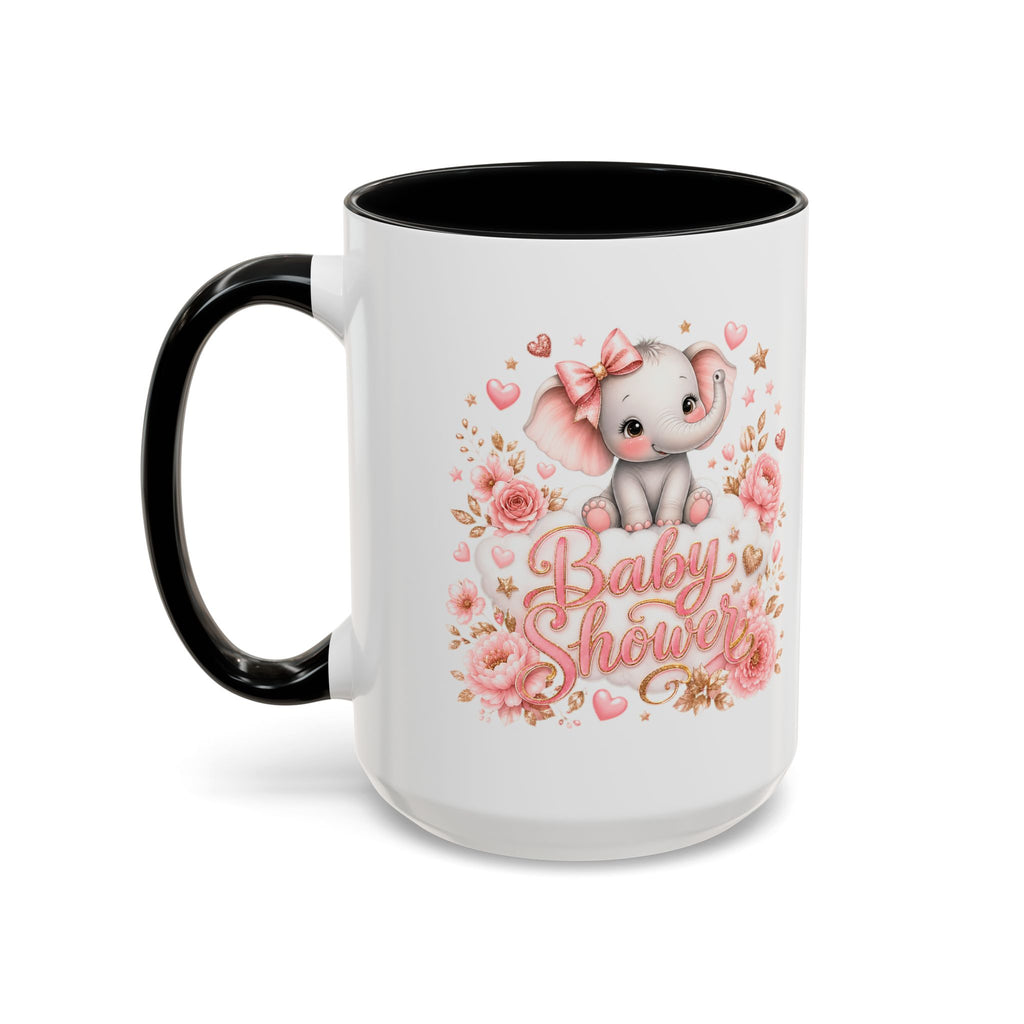 Baby Shower Coffee Mug – Cute Pink Elephant Floral 11/15oz Accent Mug