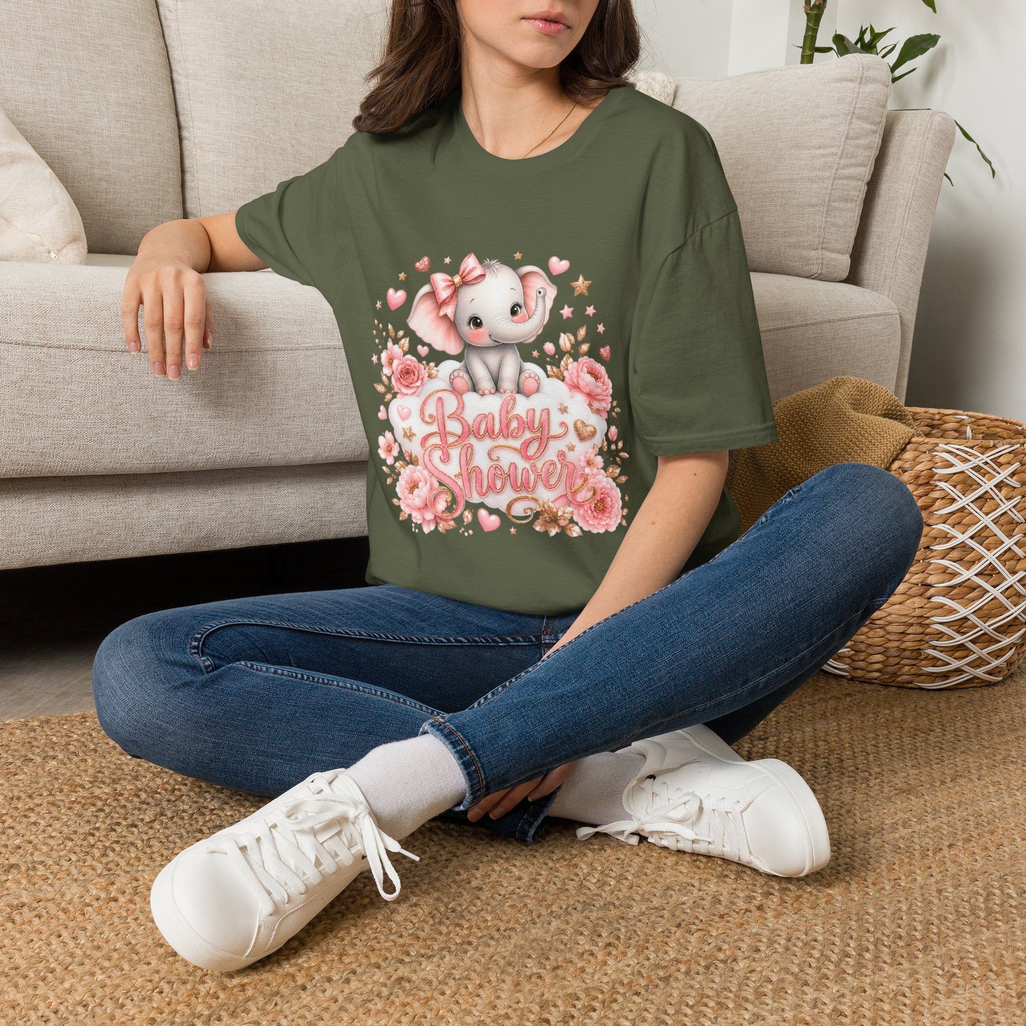 Baby Shower Elephant T-Shirt — Cute Pink Floral Baby Shower Tee