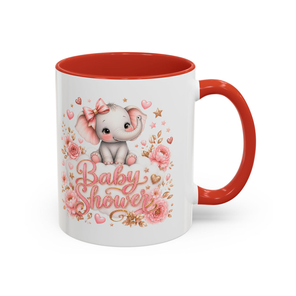 Baby Shower Coffee Mug – Cute Pink Elephant Floral 11/15oz Accent Mug