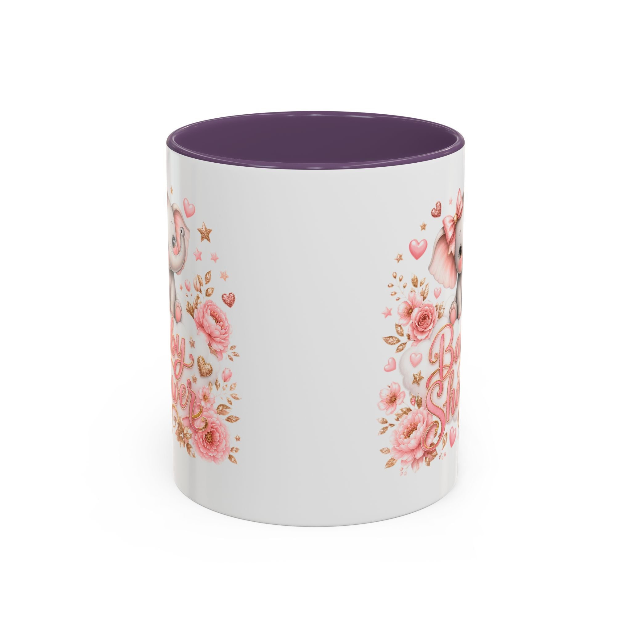 Baby Shower Coffee Mug – Cute Pink Elephant Floral 11/15oz Accent Mug