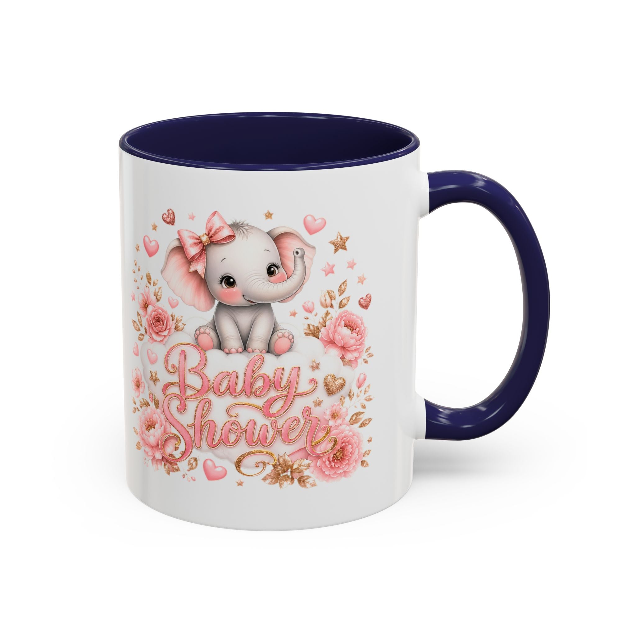 Baby Shower Coffee Mug – Cute Pink Elephant Floral 11/15oz Accent Mug