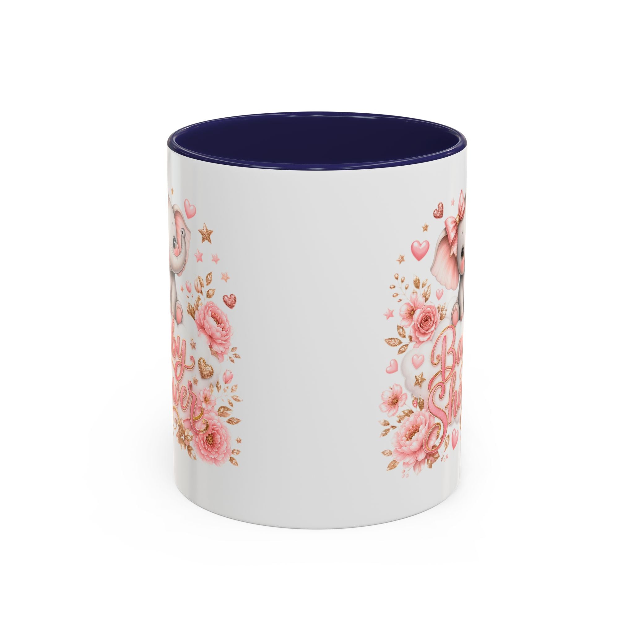 Baby Shower Coffee Mug – Cute Pink Elephant Floral 11/15oz Accent Mug