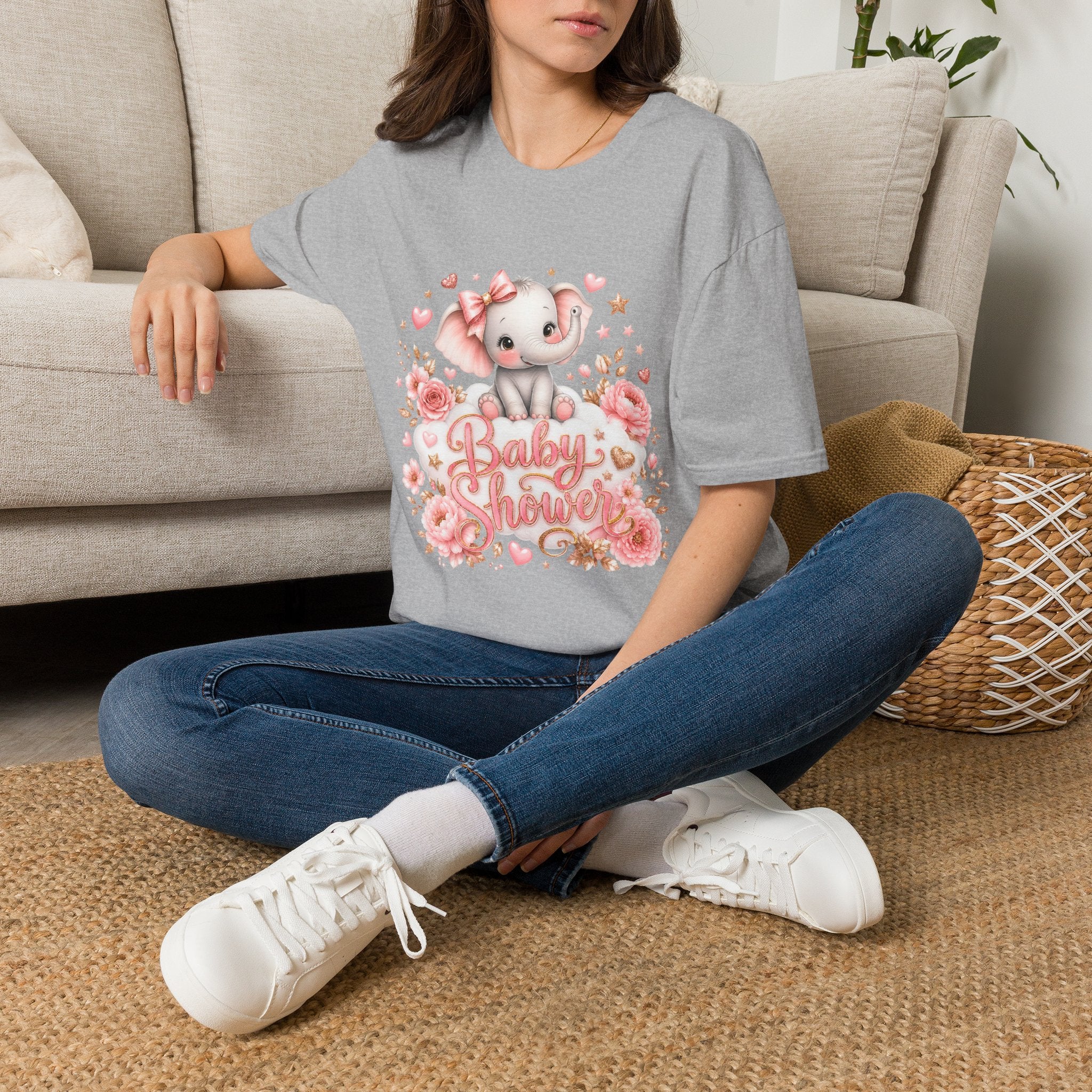 Baby Shower Elephant T-Shirt — Cute Pink Floral Baby Shower Tee