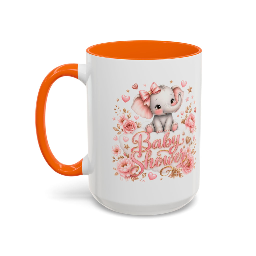 Baby Shower Coffee Mug – Cute Pink Elephant Floral 11/15oz Accent Mug