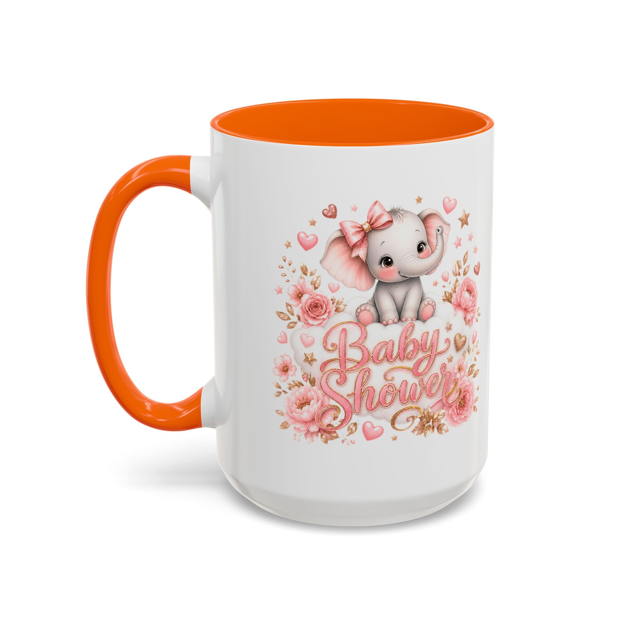 Baby Shower Coffee Mug – Cute Pink Elephant Floral 11/15oz Accent Mug